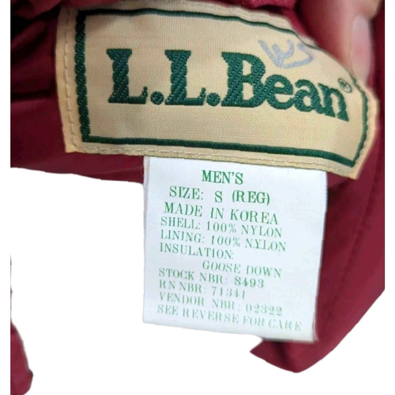 VINTAGE L.L. Bean Red Puffer Jacket Mens Small Down Insulated 