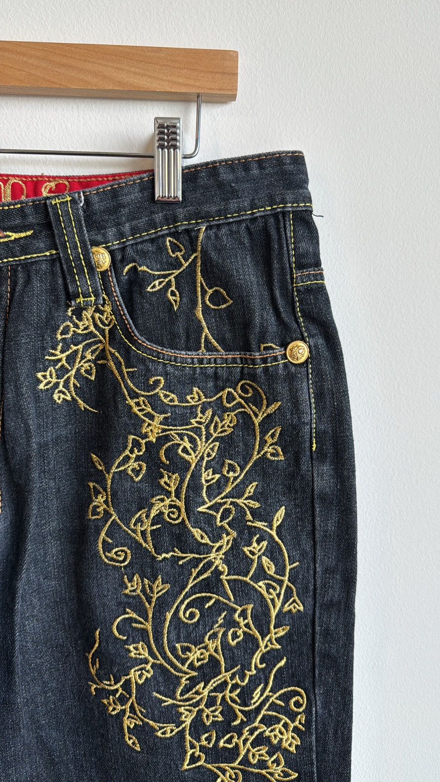 Designer × Vintage Crown Holder Y2K Embroidered Baggy Jeans Size US 34 / EU 50 - 5 Thumbnail