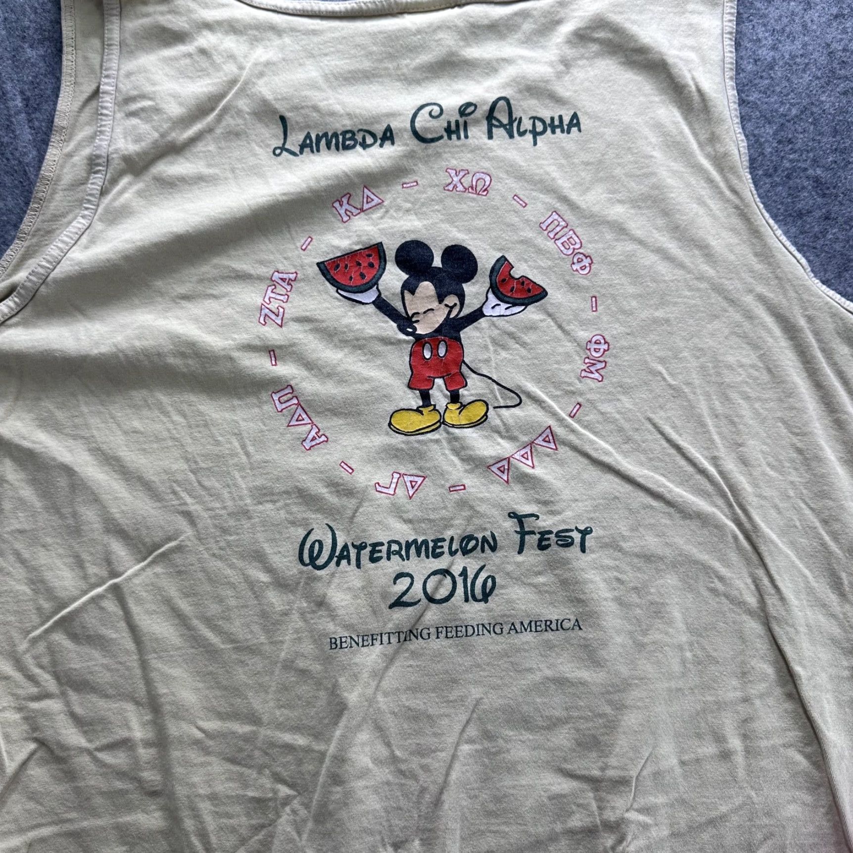 Comfort Colors Disney Mickey Mouse Lambda Chi Alpha Shirt Mens XL Beige Watermelon Fest 2016 Tank Top Size US XL / EU 56 / 4 - 7 Thumbnail