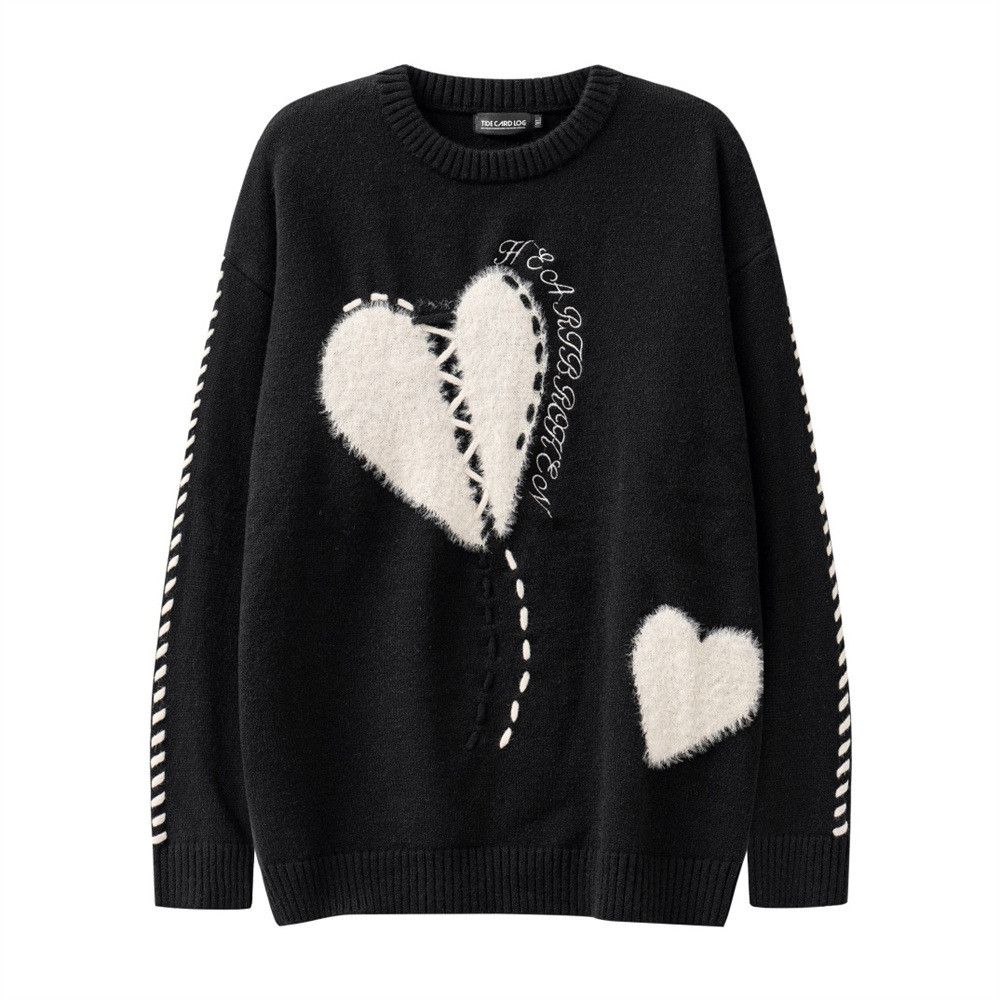 Japanese Brand × Vintage Heart embroidered round neck loose knitted sweater Size US L / EU 52-54 / 3 - 1 Thumbnail