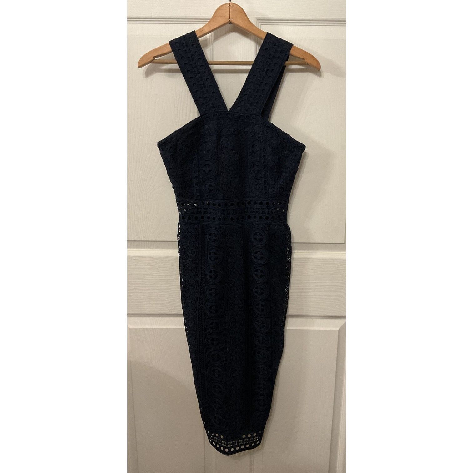 Lulus Cocktail Ready Navy Blue Crochet Lace Midi Dress, S