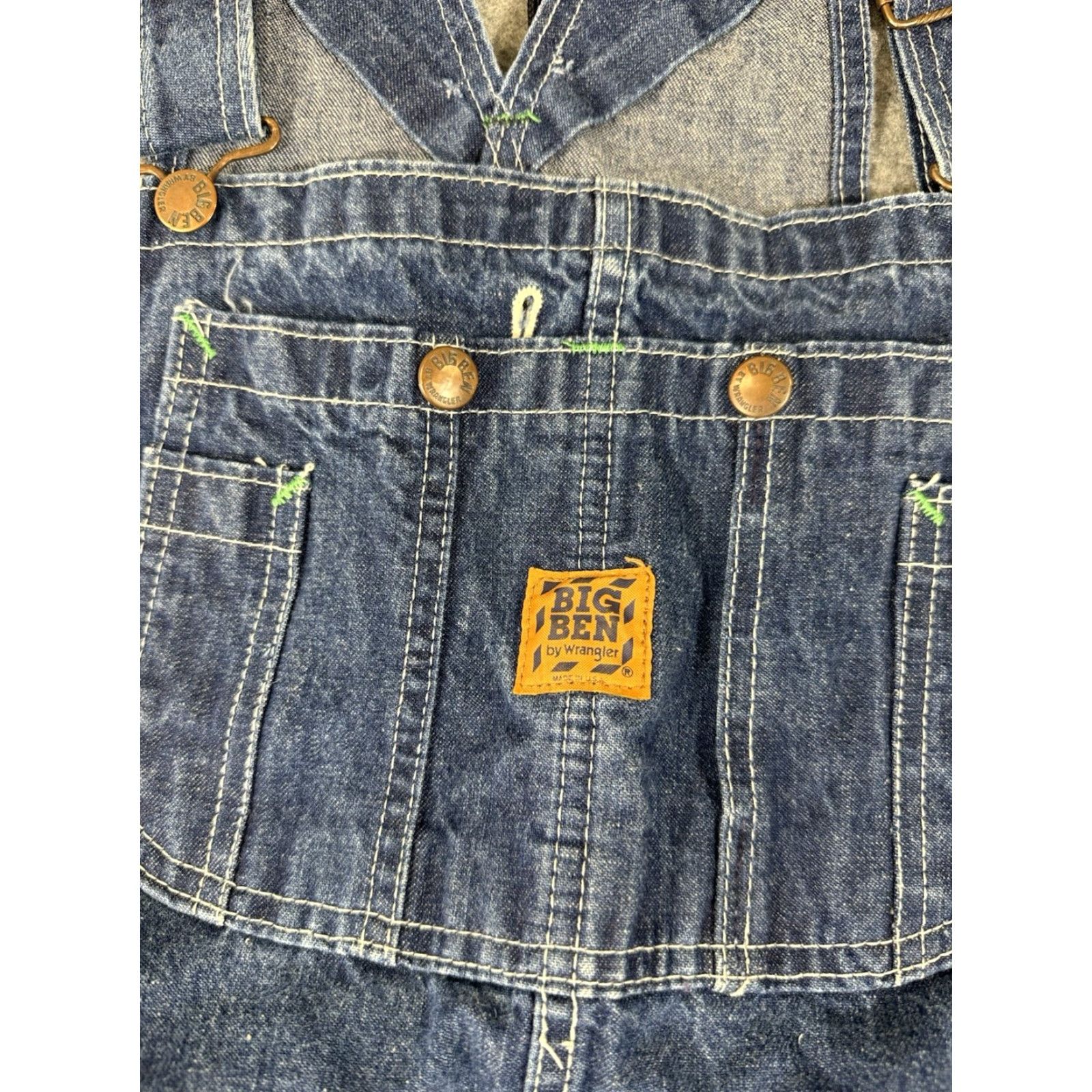 Denime VINTAGE Big Ben Bib Carpenter Overalls Men 38X28 Denim Jeans Blue Cotton Work Straight 28 Inseam Mens Size US 38 / EU 54 - 4 Thumbnail