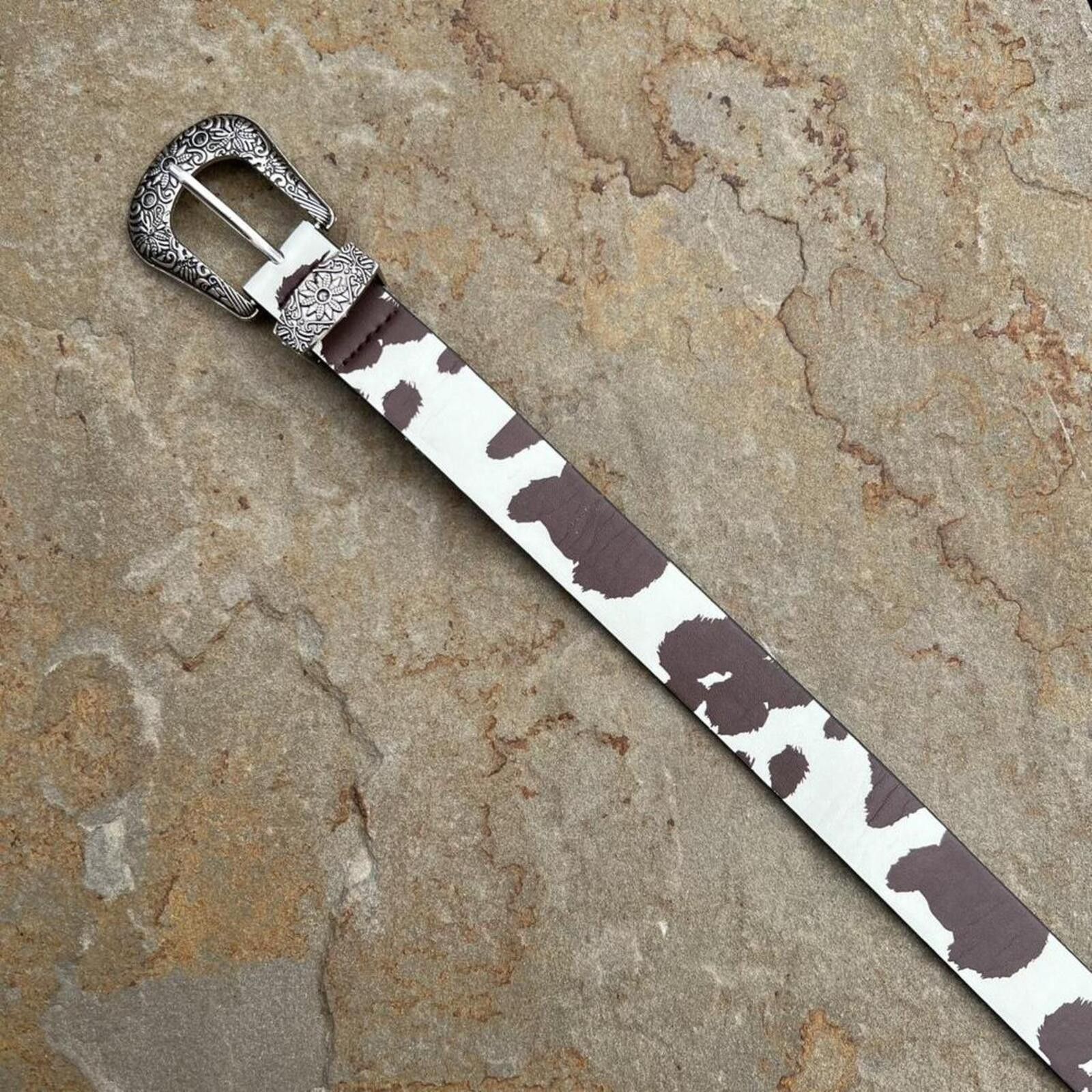 Other Y2K Western Cow Animal Print Faux Leather Metal Tip Belt Size ONE SIZE - 2 Thumbnail