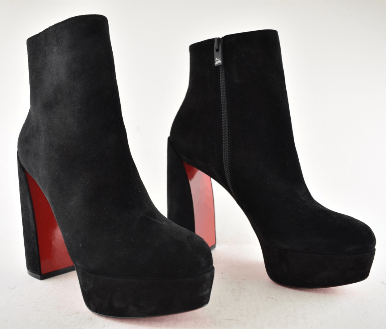 Christian Louboutin Movida Booty 130 Black Suede Platform Block Heel Bootie 37 Size US 7 / IT 37 - 8 Thumbnail