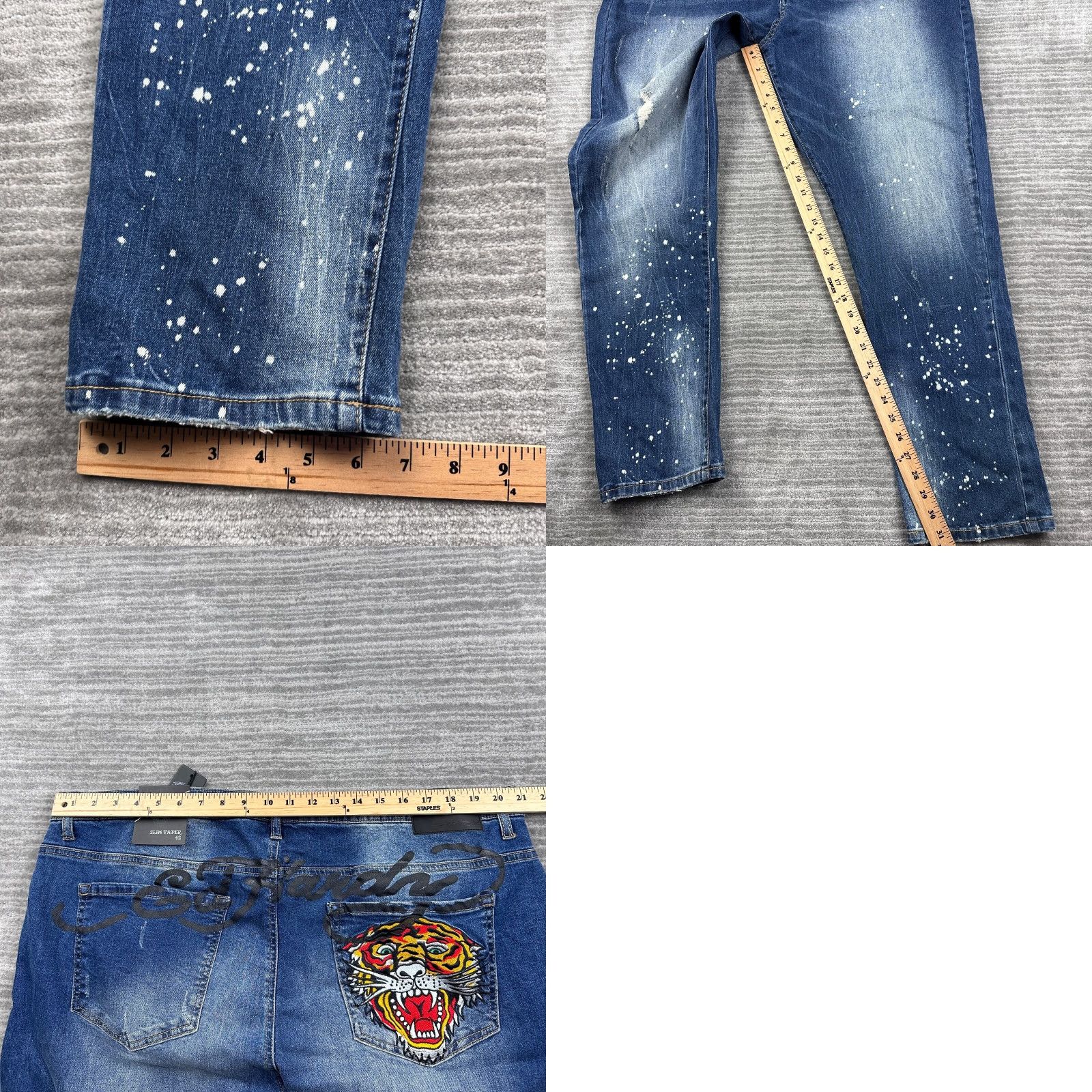 Ed Hardy Ed Hardy Jeans Mens 42x31 Denim Slim Taper Blue 5-Pocket Regular Cotton Blend Pants Size US 42 / EU 58 - 8 Thumbnail