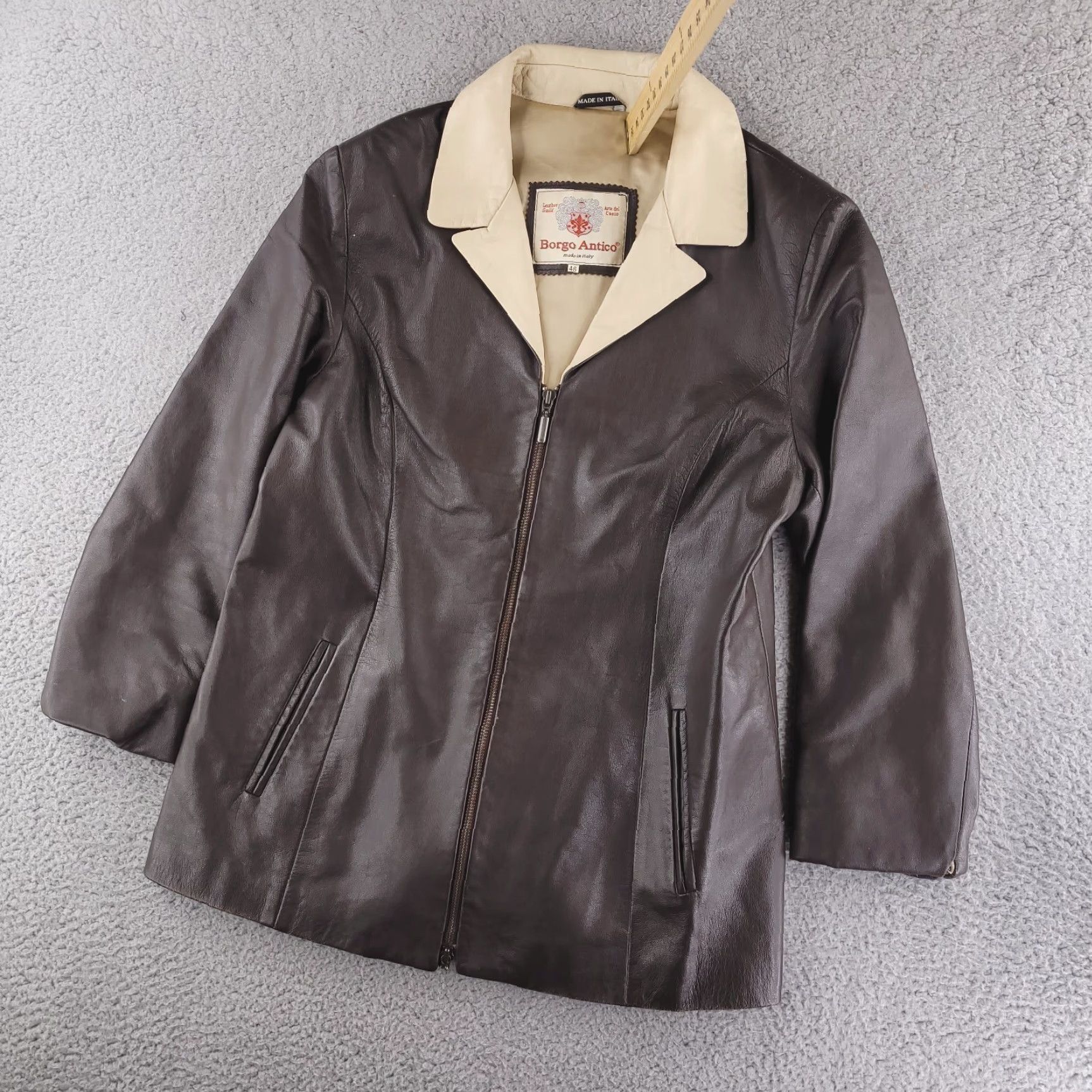 Vintage VINTAGE Borgo Antico Jacket Womens Large Brown Leather EU 46 Made in Italy Zip Retro Size L / US 10 / IT 46 - 3 Thumbnail