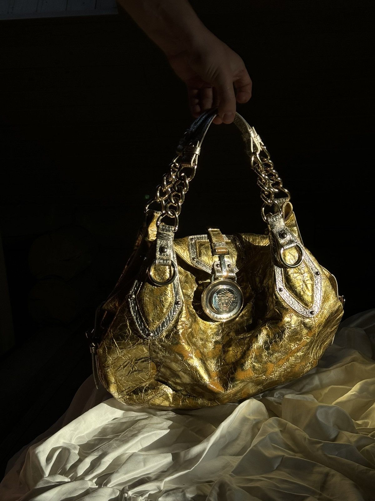 Grailed × Versace Versace Gold/Silver Leather Satchel Bag shoulder Y2K Rare Size ONE SIZE - 18 Thumbnail