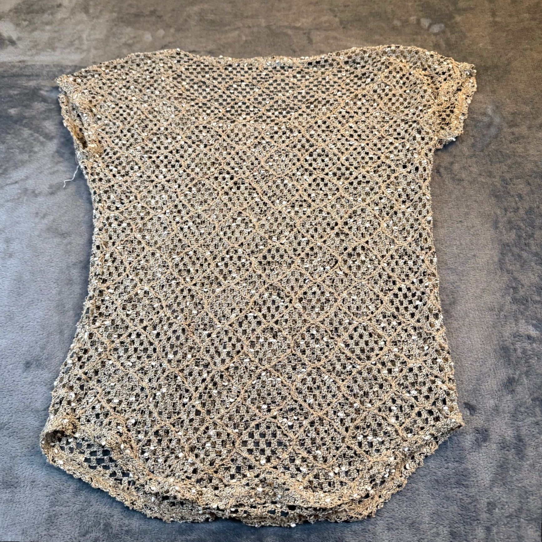 Vintage Maurices Shirt Womens size S Short Sleeve Top Bohemian Crochet Sequin Metallic Sparkle Knit Geometric Scoop Neck Casual Party/Cocktail Summer Size S / US 4 / IT 40 - 3 Thumbnail