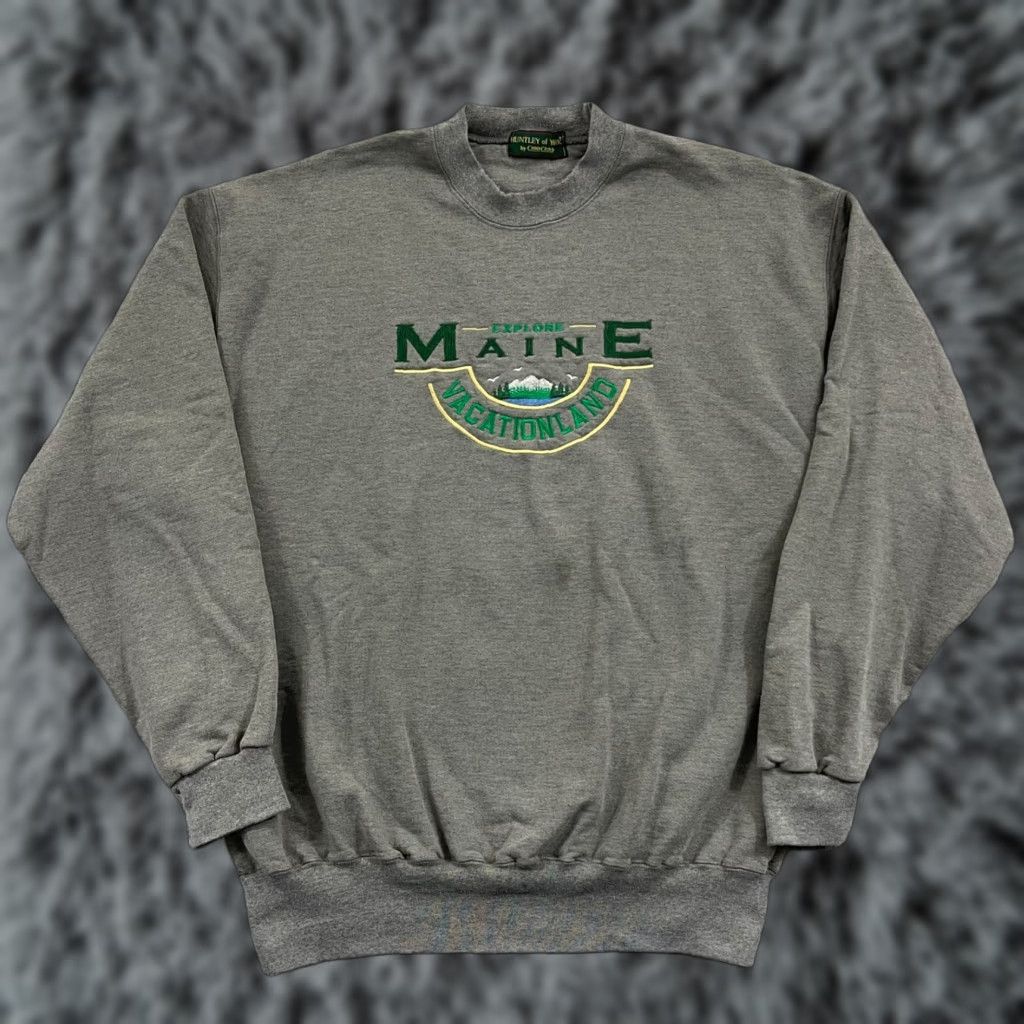 Vintage VINTAGE Maine Sweatshirt Mens XL Outdoor Pullover 90s Embroidered Travel USA Gray Cotton Blend Crew Neck Size US XL / EU 56 / 4 - 1 Thumbnail