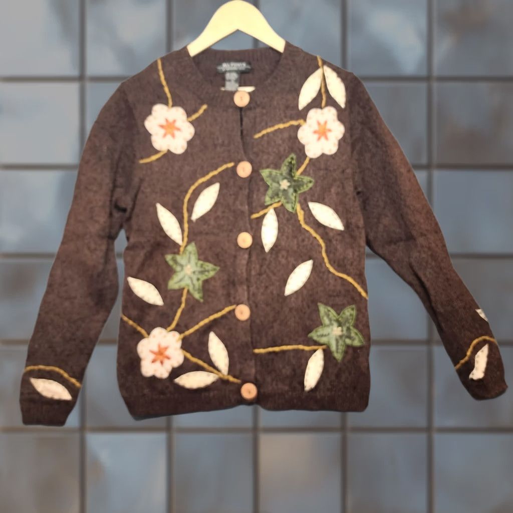Vintage VINTAGE Cardigan Sweater Womens Small Brown Floral Granny Cottage Size S / US 4 / IT 40 - 1 Thumbnail