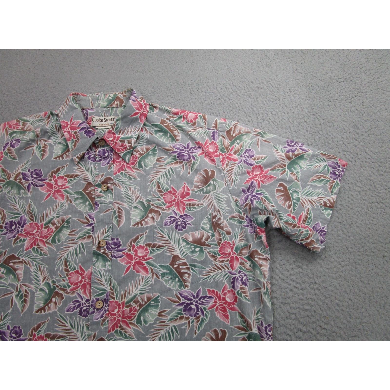 ALOHAS VINTAGE Cooke Street Shirt Mens XL Gray Floral Hawaiian Aloha Button Up Short Sleeve Womens? No, Mens. Size US XL / EU 56 / 4 - 2 Thumbnail