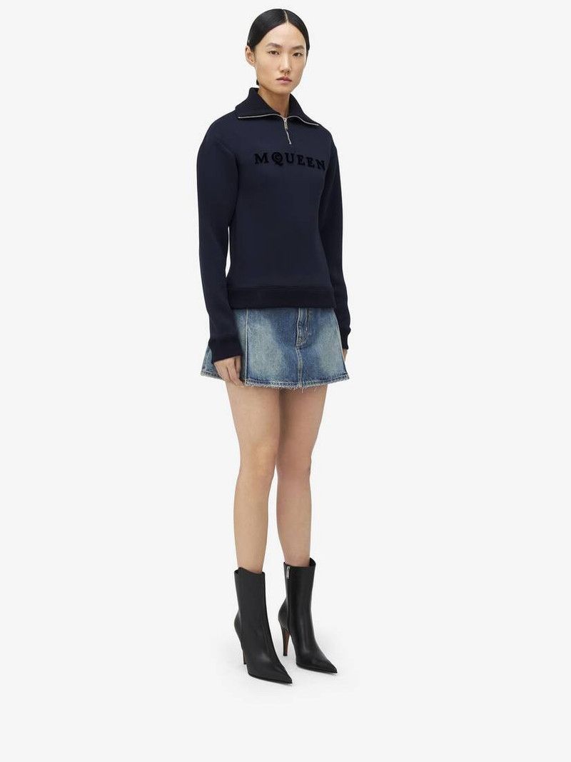 Alexander McQueen o1srvl11e0226 McQueen Logo Zip Sweatshirt In Navy Size M / US 6-8 / IT 42-44 - 4 Thumbnail