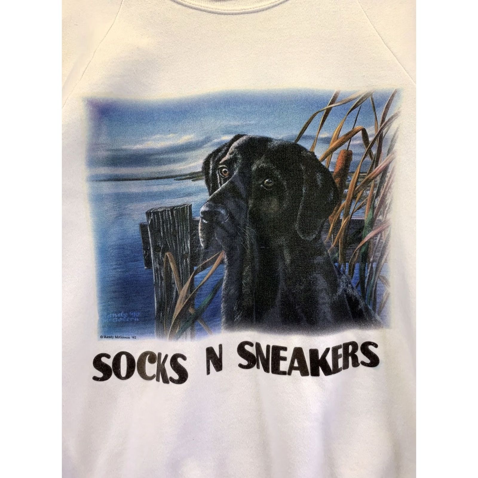 Jerzees Vintage Jerzees Family Dog Black Lab Graphic Sweatshirt Mens L-6398 1992 90s Cotton Blend White Size US L / EU 52-54 / 3 - 2 Thumbnail