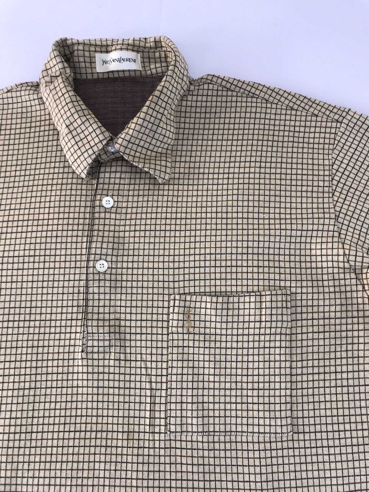 Vintage Yves Saint Lauren Single Pocket Checked Polo Printed Size US L / EU 52-54 / 3 - 4 Thumbnail