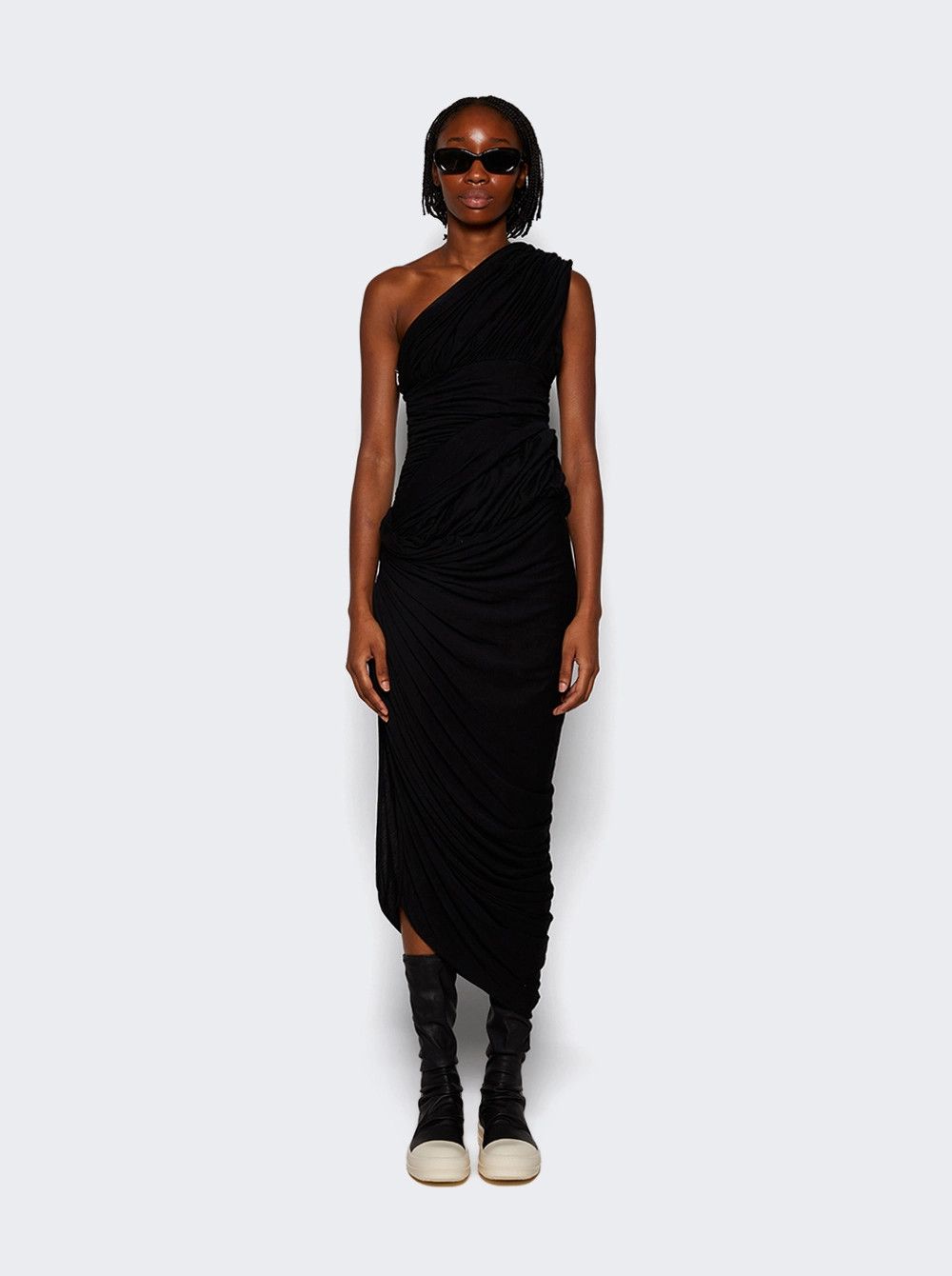 Rick Owens o1mle0426 Lido Draped Midi Dress in Black Size M / US 6-8 / IT 42-44 - 3 Thumbnail