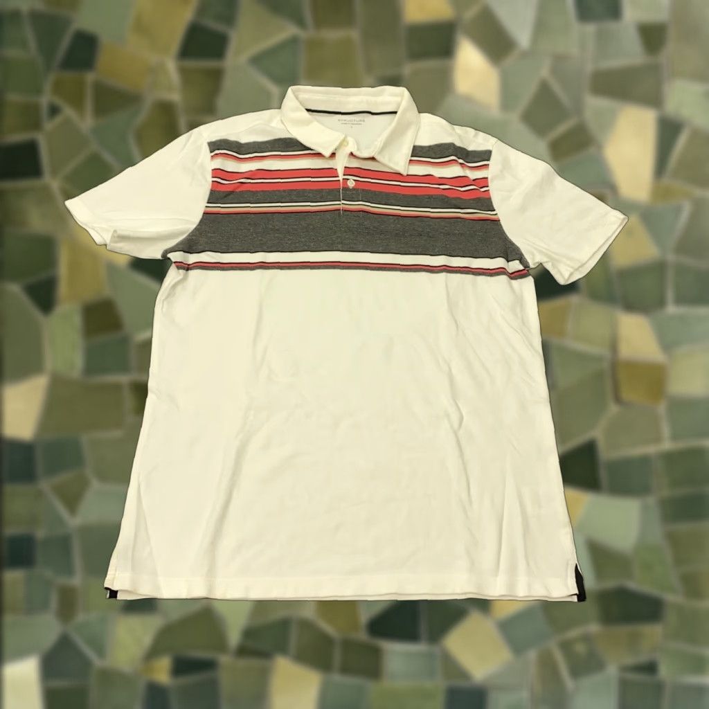 Vintage Structure Polo Shirt Mens Large White Striped Short Sleeve Size US L / EU 52-54 / 3 - 1 Thumbnail