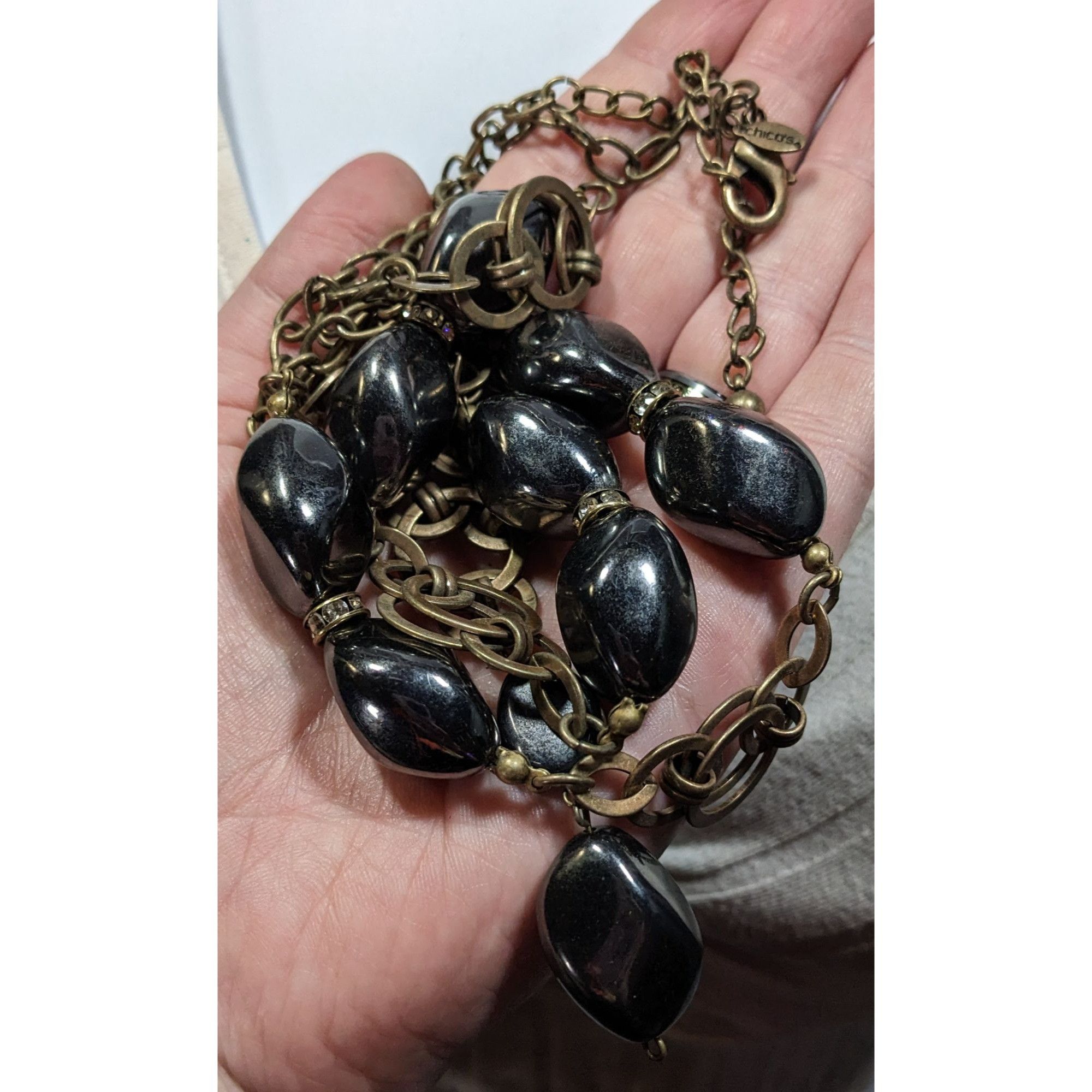 Chicos Chico's Modern Glam Faux Hematite And Rhinestone Necklace Size ONE SIZE - 3 Thumbnail