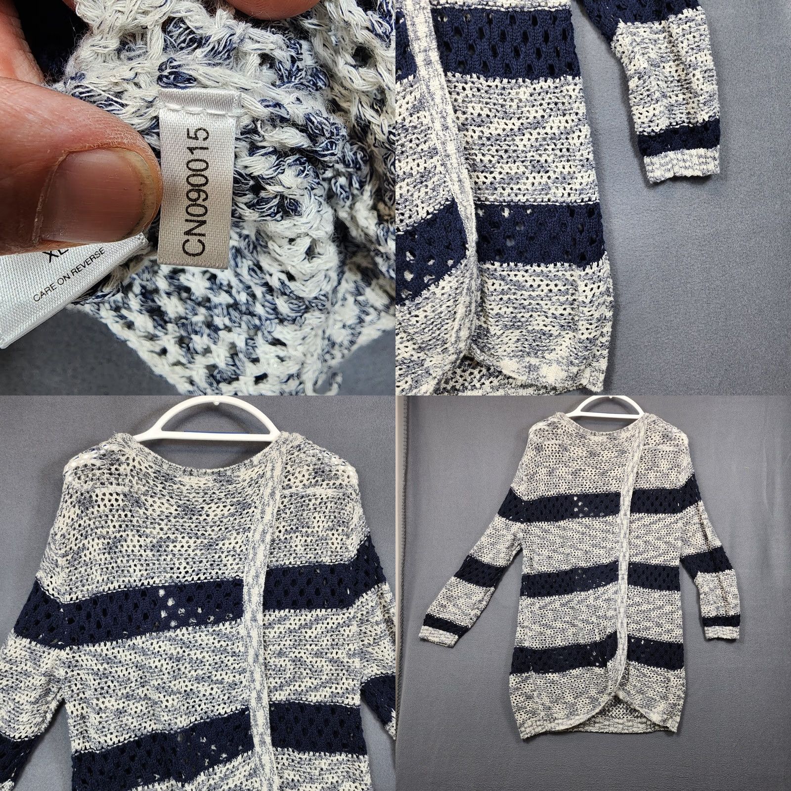 Vintage VINTAGE New York & Co Womens Sweater XL Navy Blue Open Knit Cover Up Striped Lagenlook Size XL / US 12-14 / IT 48-50 - 9 Thumbnail