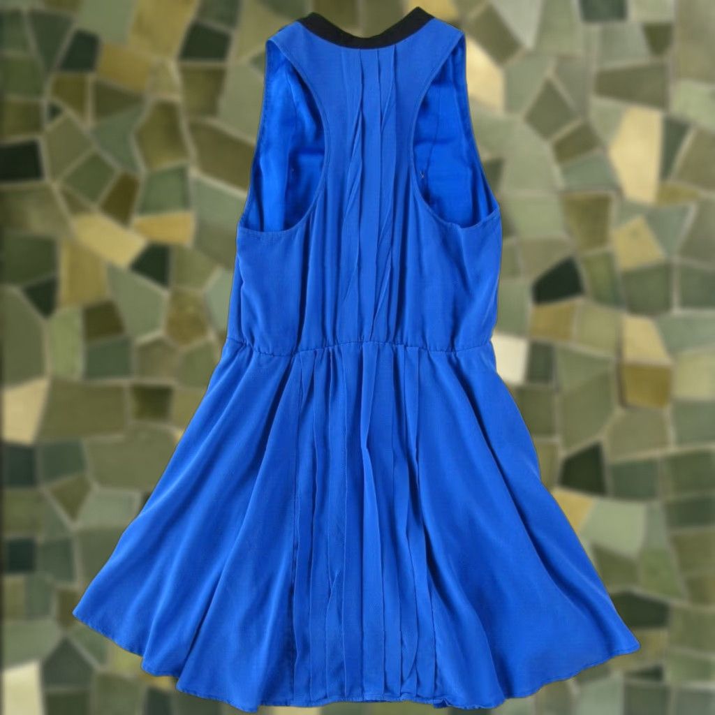 Anthropologie The Letter Anthropologie 100% Silk Blue Black Sleeveless Pleated Sheath Dress S Women Size S / US 4 / IT 40 - 1 Thumbnail