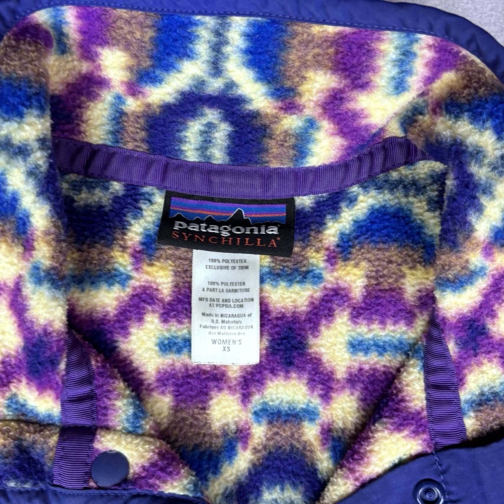 Patagonia Patagonia Synchilla Women's Lightweight Purple Fleece Pullover 1/4 Snap Jacket XS Regular Geometric Pattern Size XS / US 0-2 / IT 36-38 - 4 Thumbnail