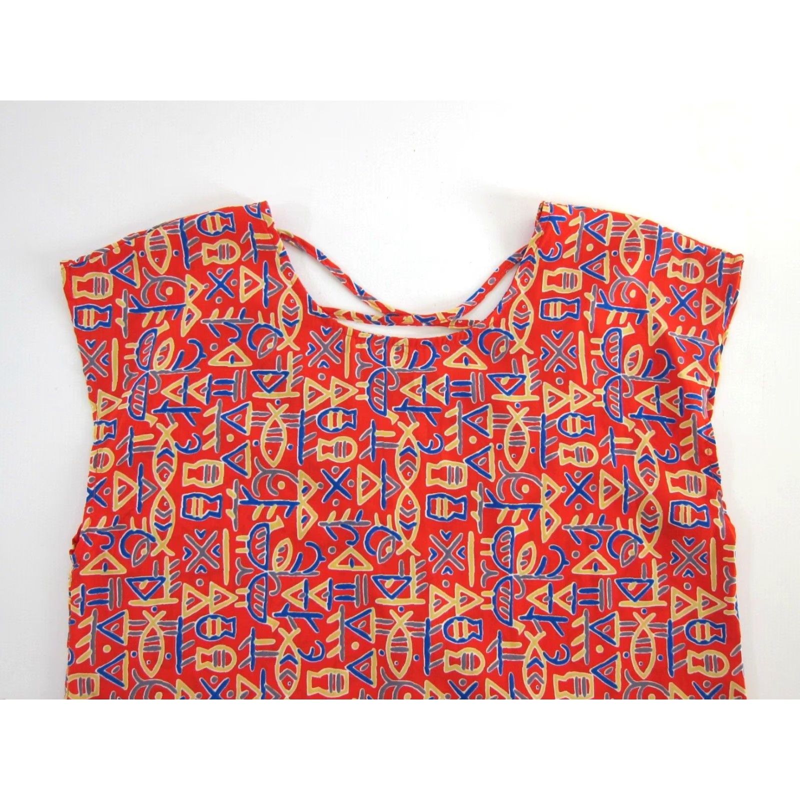 Vintage hug Red Abstract Fish Cap Sleeve Shift Sheath Tunic Dress Medium Size M / US 6-8 / IT 42-44 - 4 Thumbnail