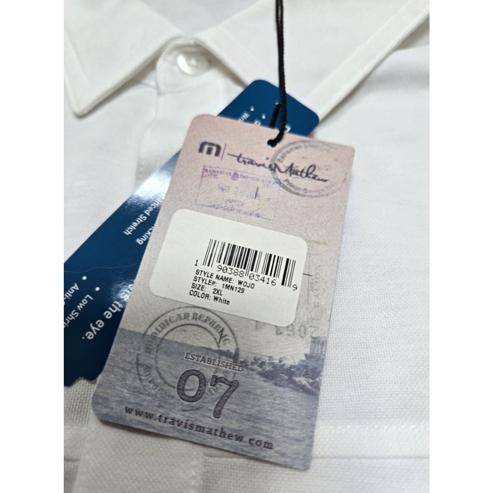 TravisMathew NWT Travis Mathew Mens White Striped Spread Collar Long Sleeve Golf Performance Polo 2XL Athletic Breathable NWT Size US XXL / EU 58 / 5 - 6 Thumbnail