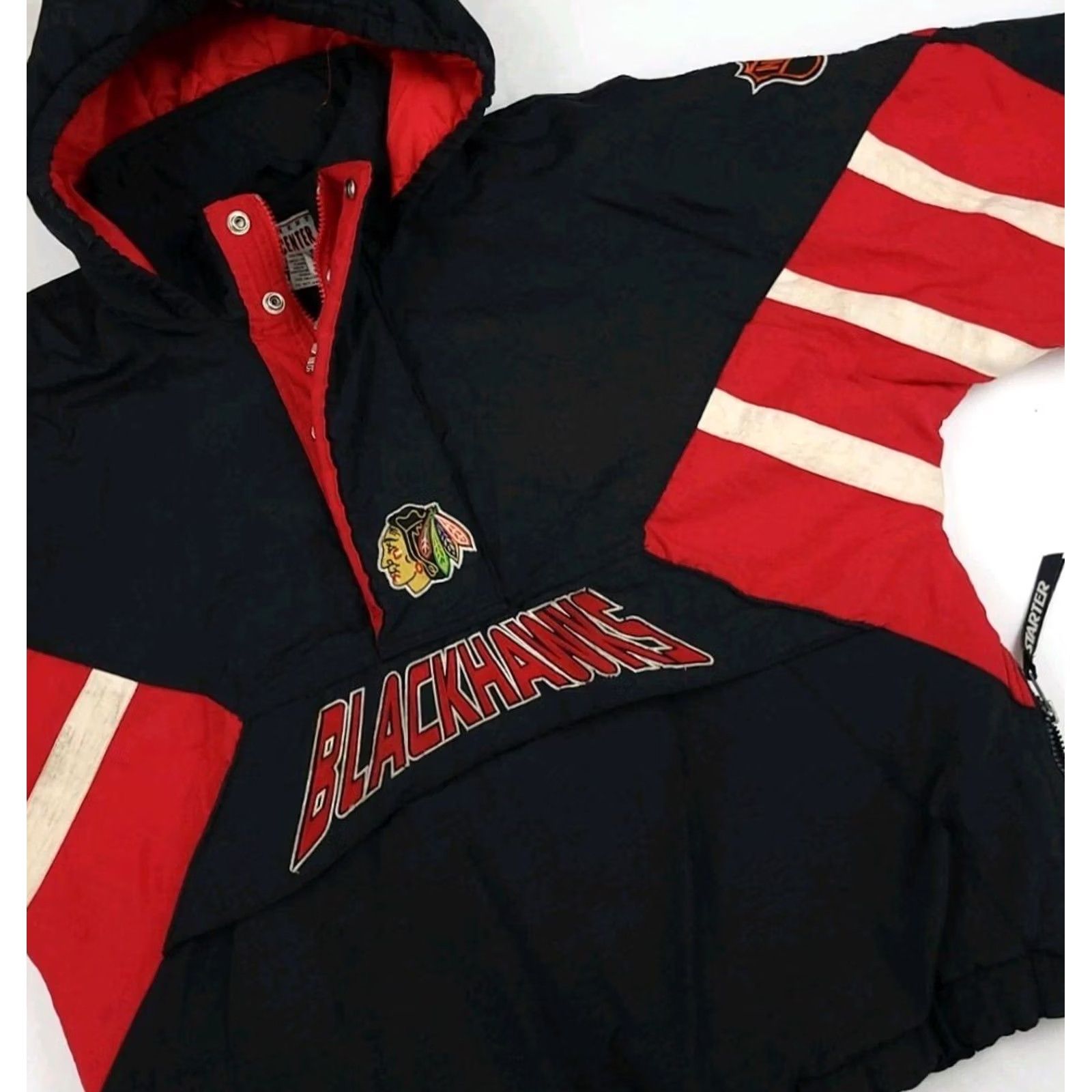 Starter Vintage Chicago Blackhawks Starter Pullover Hooded Insulated Jacket WORN READ * Size US M / EU 48-50 / 2 - 3 Thumbnail