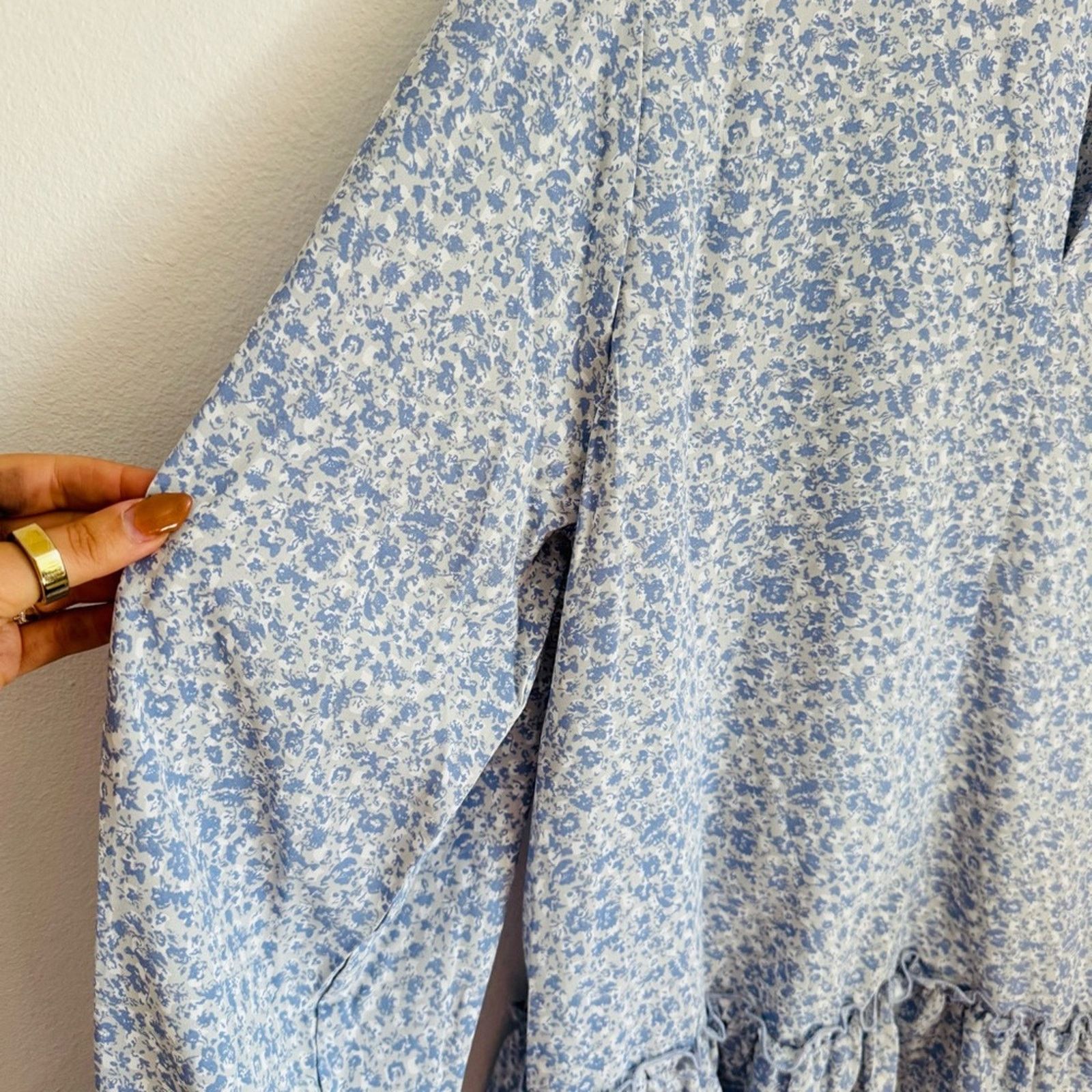 Nordstrom NEW Lavender Blue White Floral Ruffle $88 Blouse Shirt Top Size L / US 10 / IT 46 - 11 Thumbnail