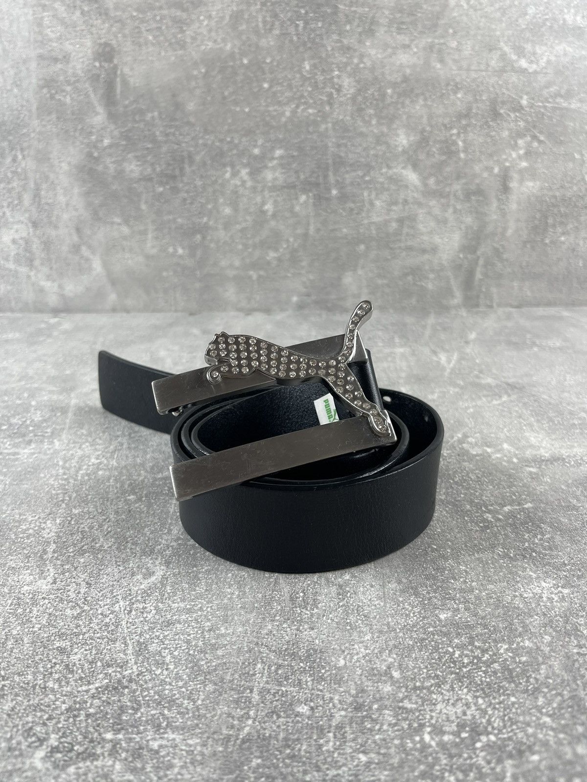 Puma White Leather Belt with rhinestone Silver Buckle. Rare White Rhinestone Bling Buckle Belt | Hot Topic main image 3