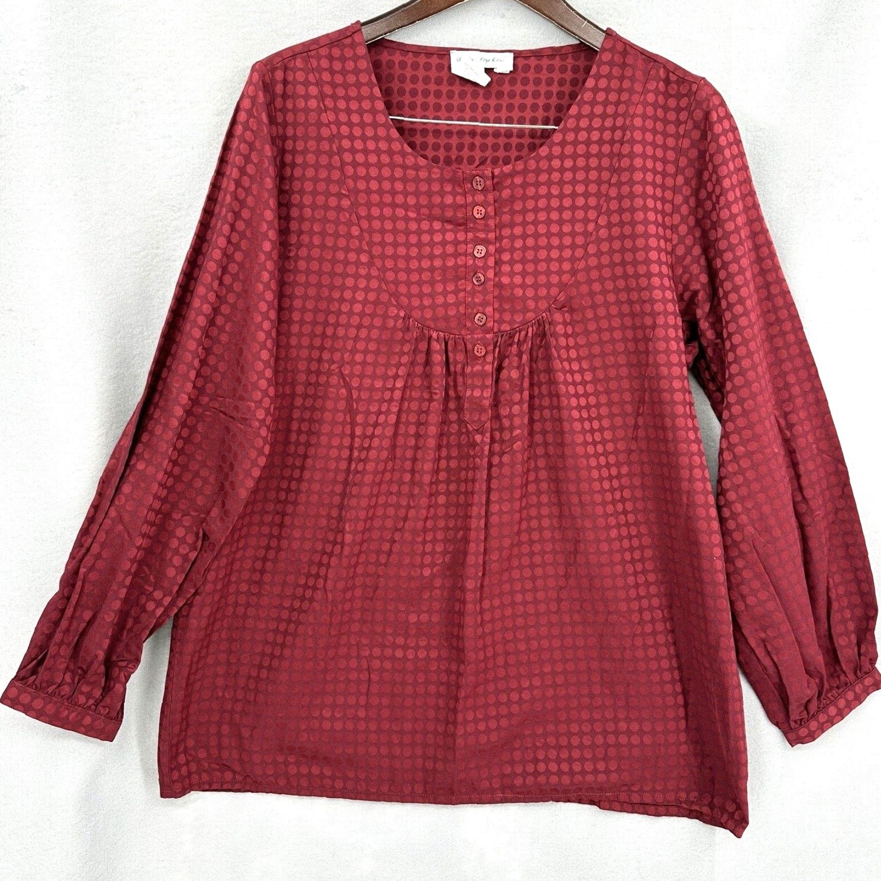 Vintage Ulla Popken Plus Blouse 14W Red Polka Dot 3/4 Sleeve Casual Tunic Bohemian Womens Size XL / US 12-14 / IT 48-50 - 2 Thumbnail