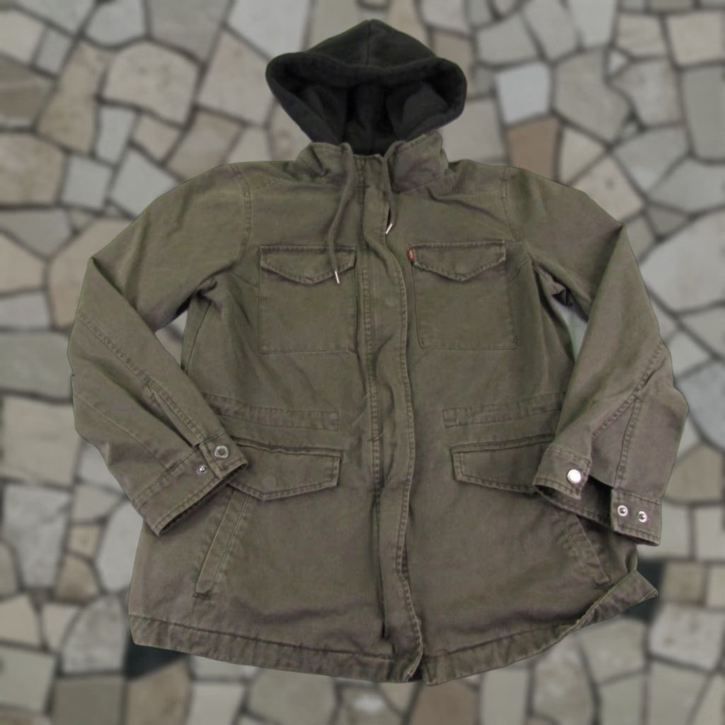 Levi's Levis Jacket Womens Medium Green Twill Field Chore Coat Removable Hood Zip Snap Size M / US 6-8 / IT 42-44 - 1 Thumbnail