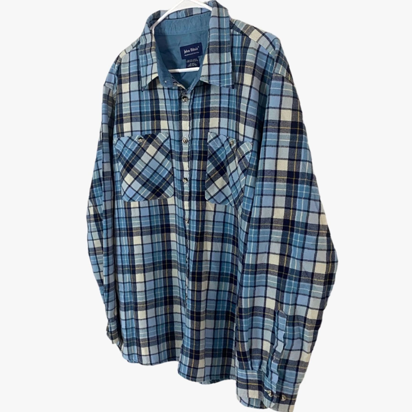 Blair VINTAGE John Blair Button-Up Flannel Shirt Long Sleeve Blue Plaid Pocket Mens XL Size US XL / EU 56 / 4 - 2 Thumbnail