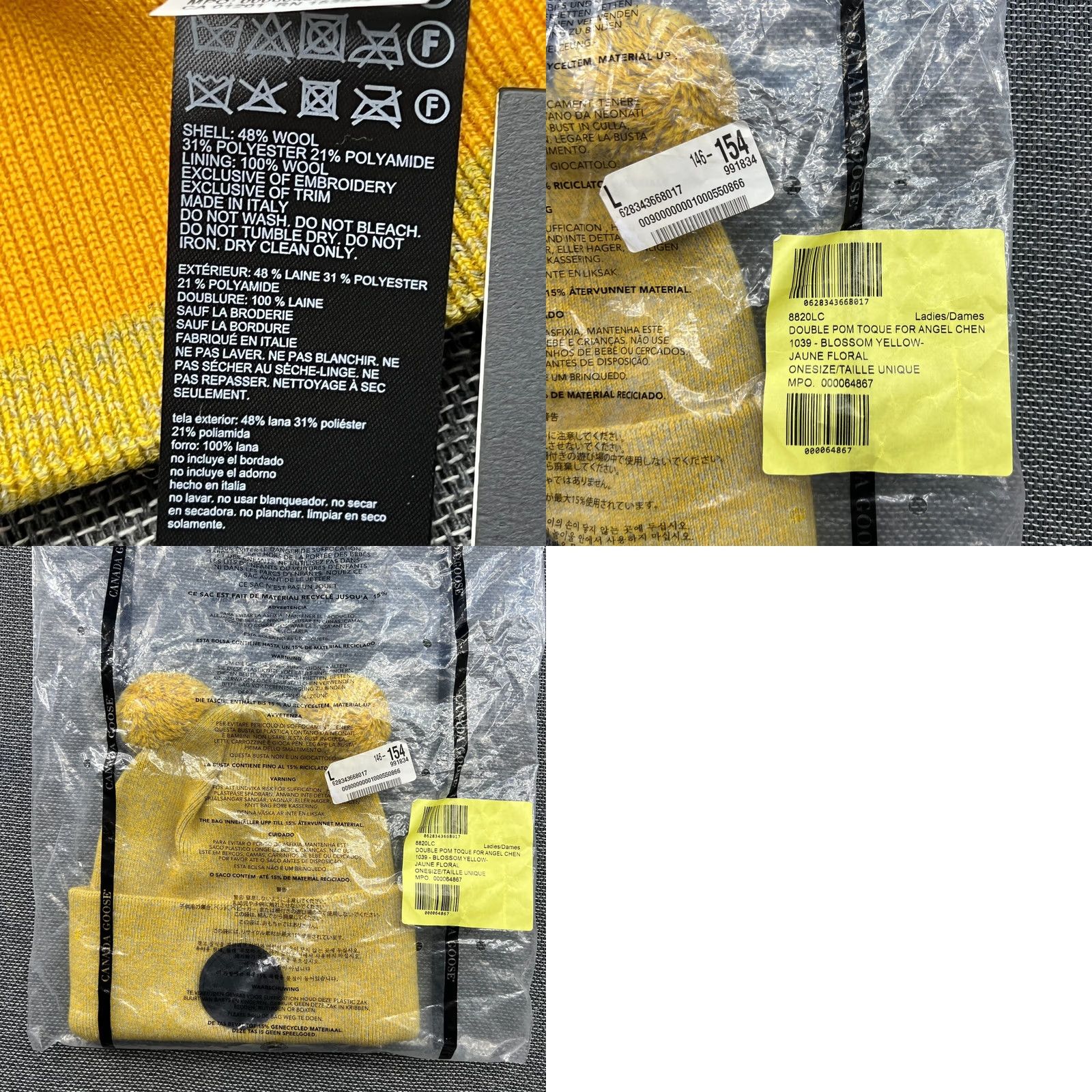 Canada Goose Canada Goose x Angel Chen Beanie Toque Blossom Yellow Womens One Size Wool Blend Knit Embroidered Lined Thermal Pom Double Pom OSFA Size ONE SIZE - 10 Thumbnail