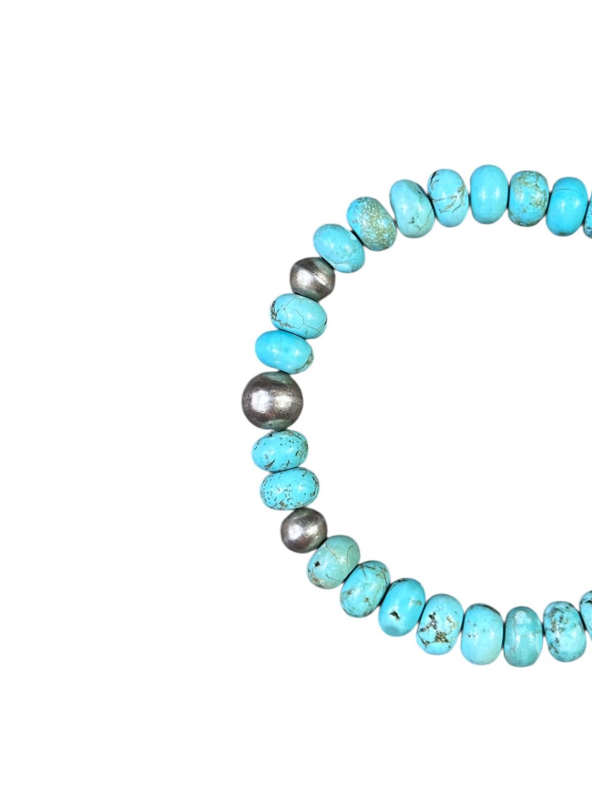 Vintage TURQUOISE WITH SILVER BEADS AND NAVAJO CONCHO CLASP BRACELET Size ONE SIZE - 6 Thumbnail