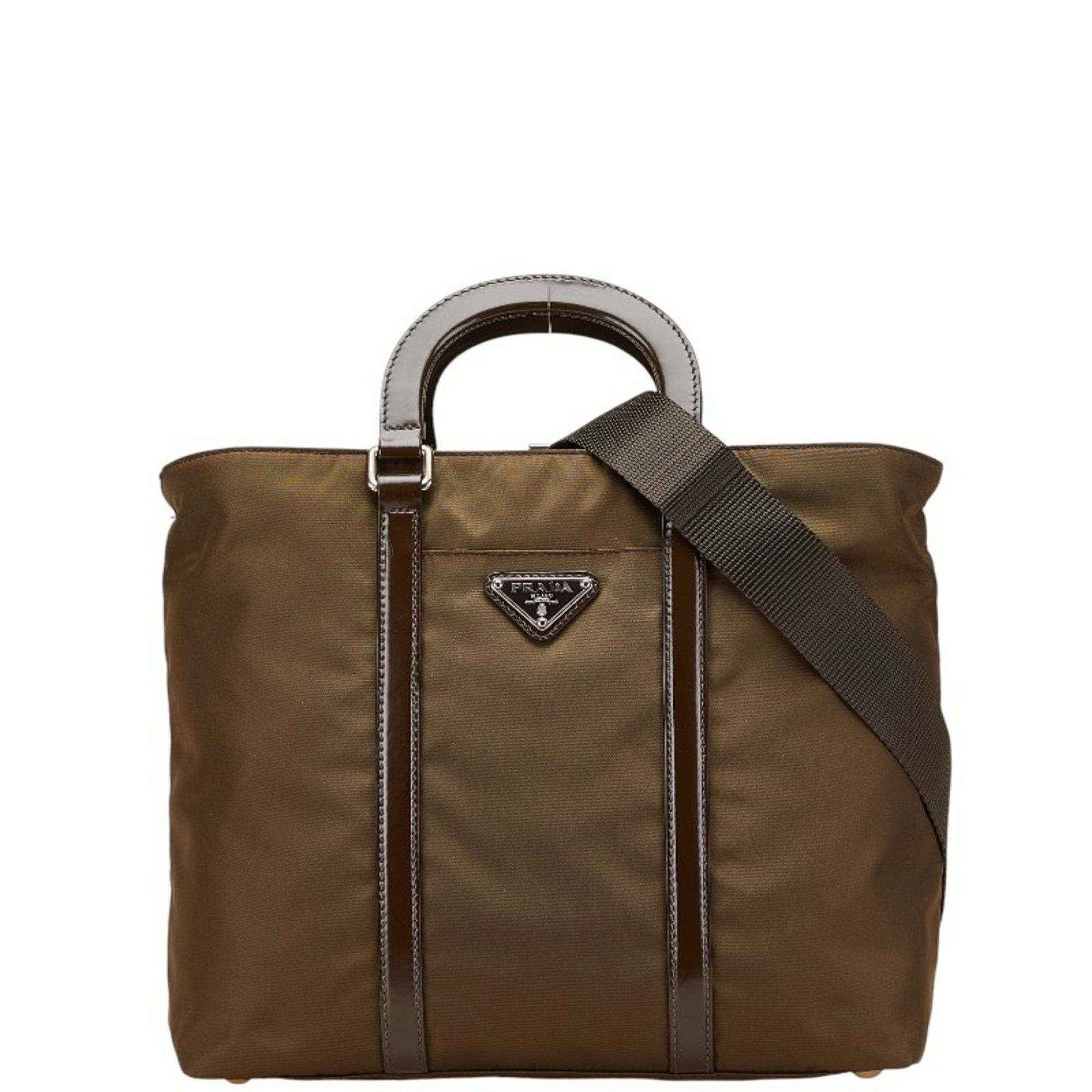 Prada Prada Triangle Logo Plate Handbag/Shoulder Bag, 2-Way, BN1066, Khaki, Brown, Nylon, Leather, Women's, PRADA Size ONE SIZE - 1 Thumbnail