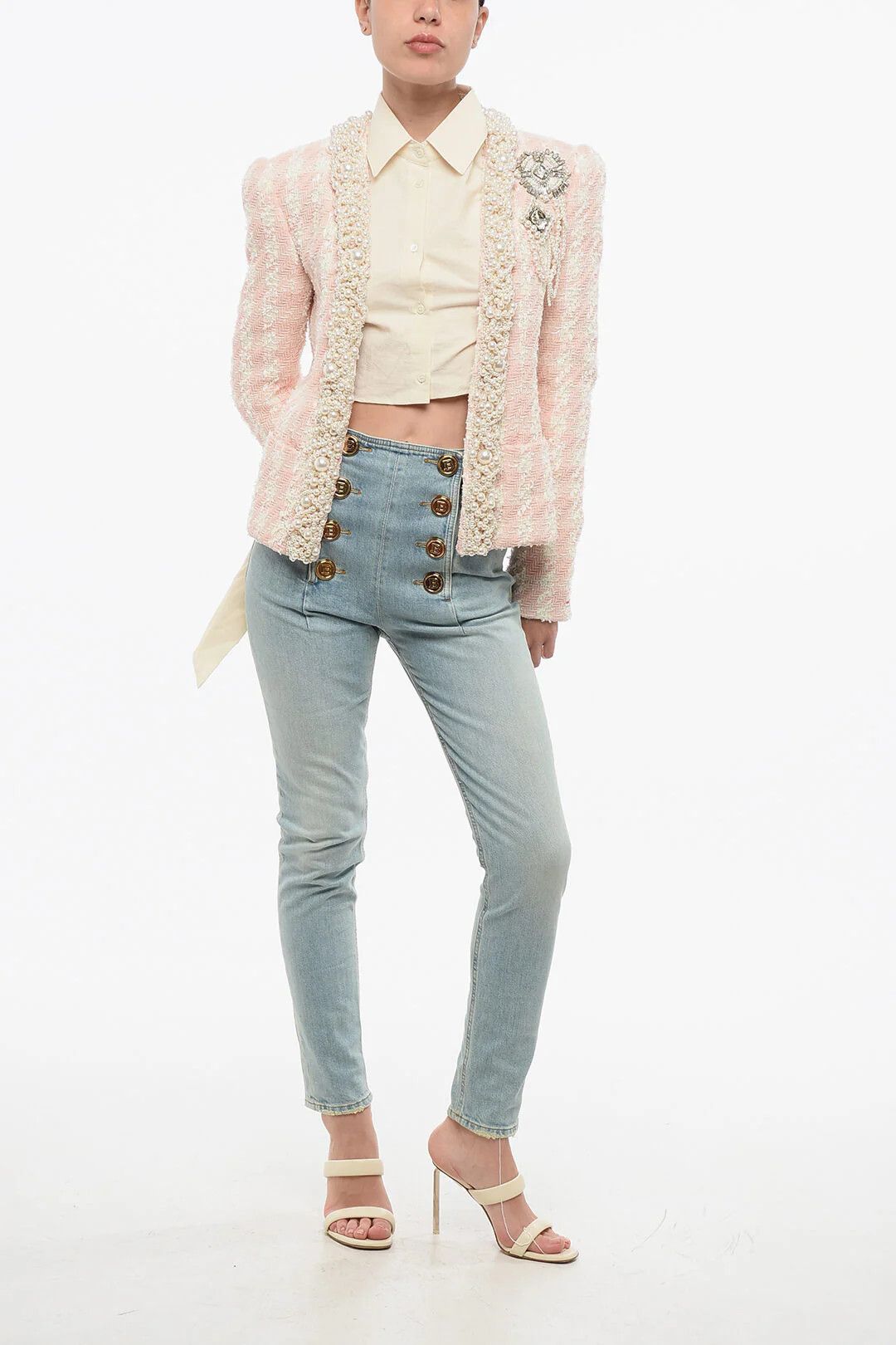 Balmain og1mm0326 Tweed Open-Front Jacket in Pink Size XS / US 0-2 / IT 36-38 - 4 Thumbnail