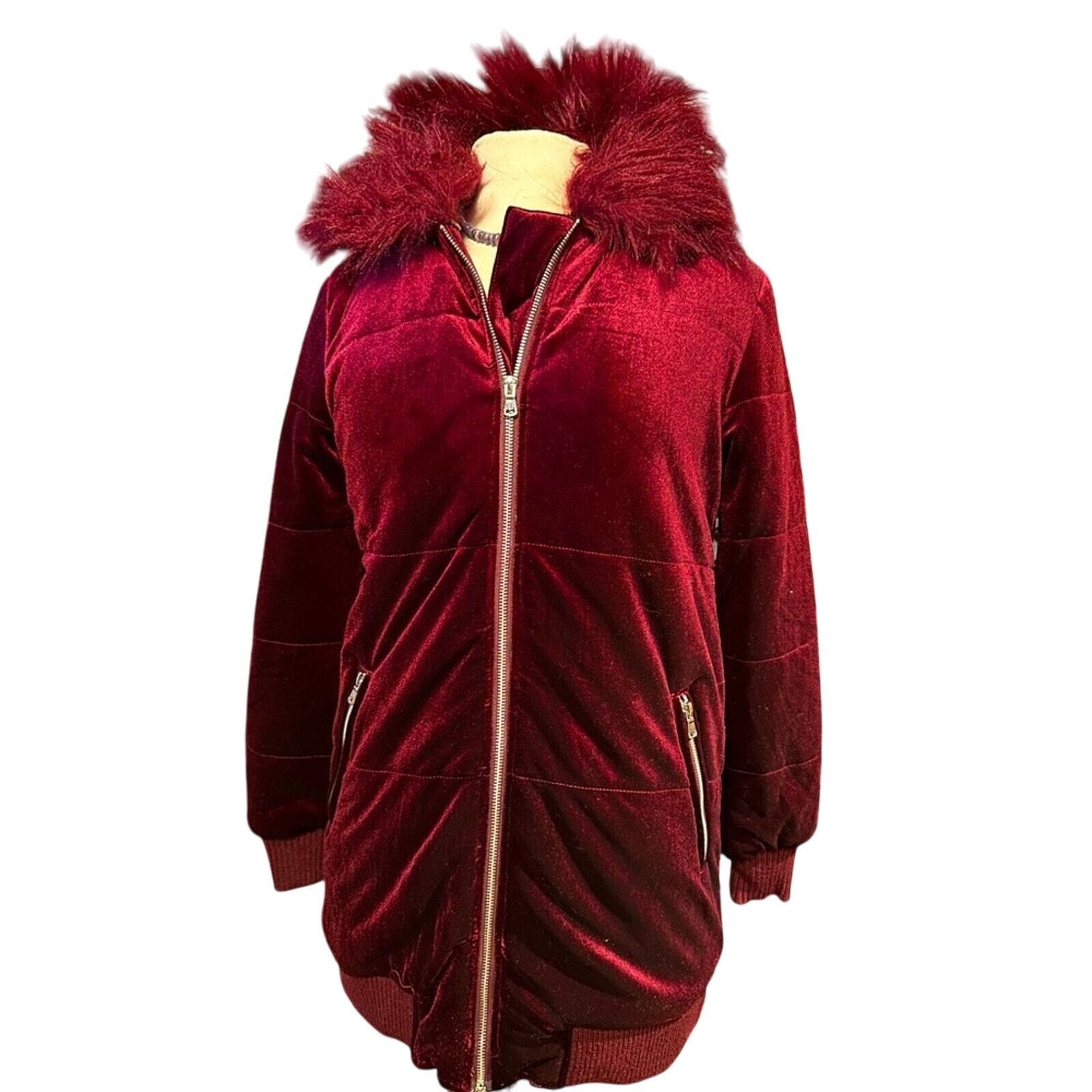 Other Romeo & Juliet Couture Faux Fur Hooded Burgundy Velvet Jacke Size S / US 4 / IT 40 - 1 Thumbnail
