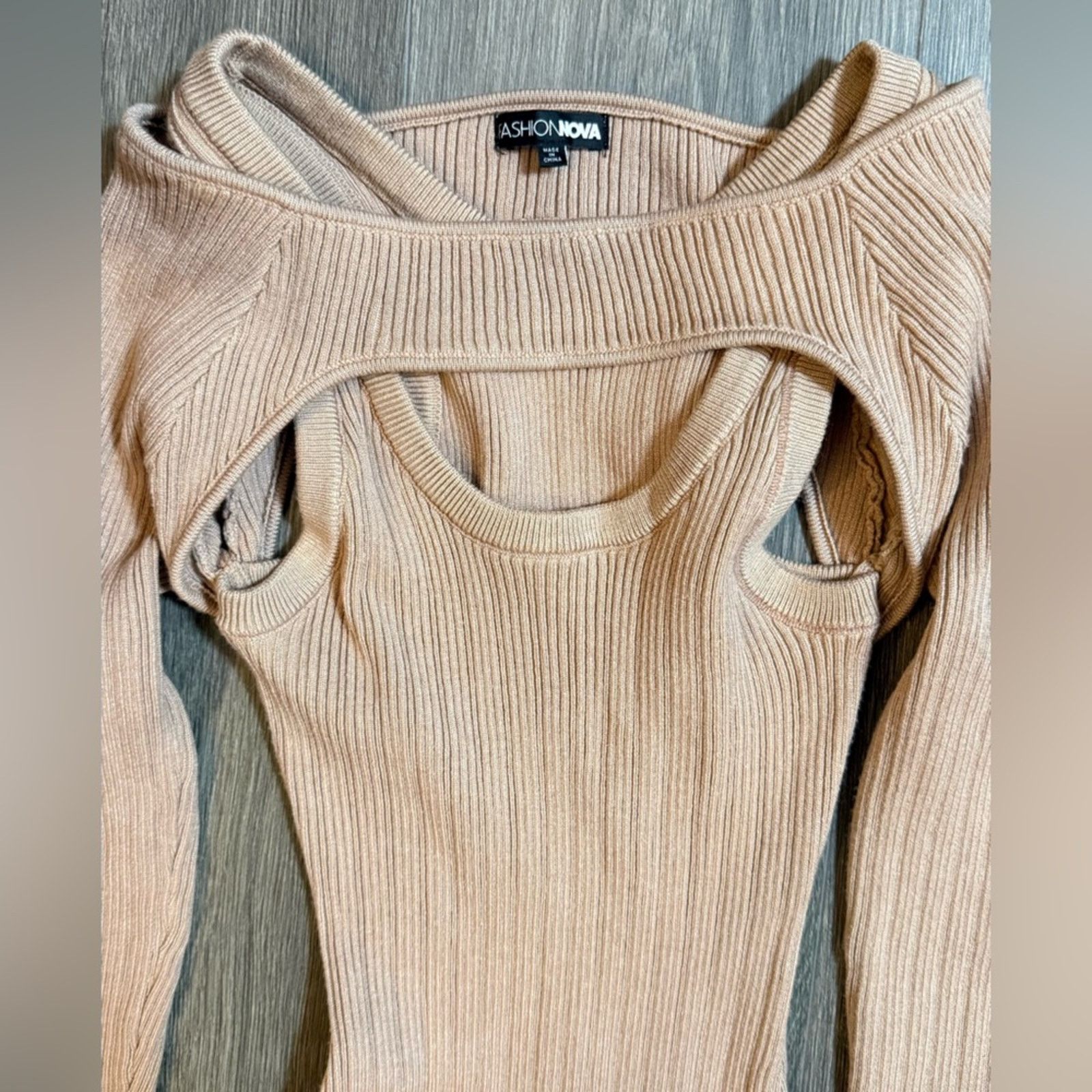 Fashion Nova Fashion Nova Beige Ribbed Knit Midi Dress Size Large Size L / US 10 / IT 46 - 3 Thumbnail