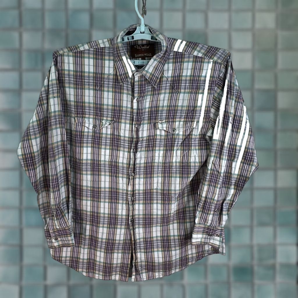 Walls VINTAGE Wall's Ranch Wear Cotton Plaid Pearl-Snap Shirt Men Large Purple Cowboy Western Long Sleeve Size US L / EU 52-54 / 3 - 1 Thumbnail