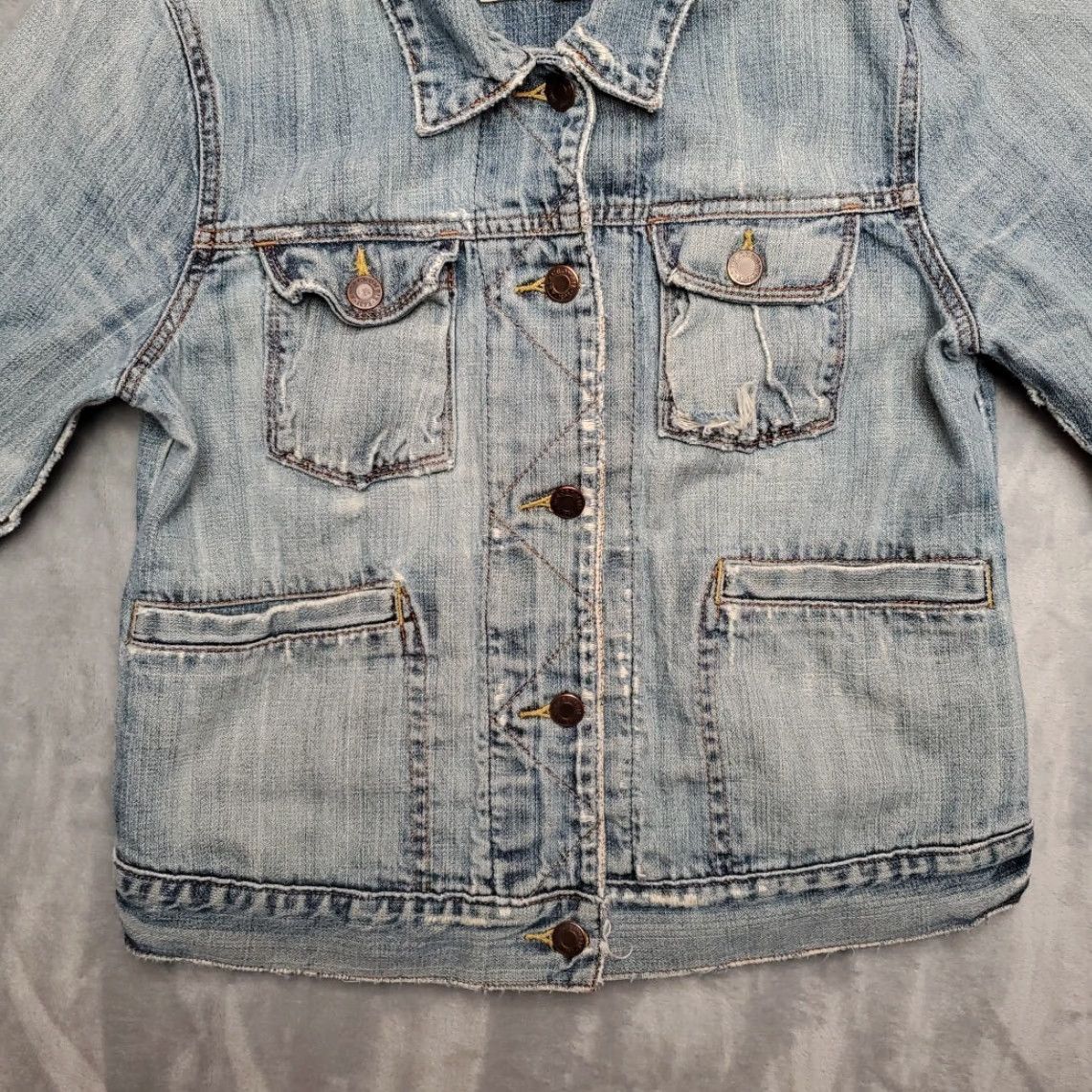 Abercrombie & Fitch VINTAGE Abercrombie & Fitch Jacket Girls L Blue Denim Cropped Distressed Y2K Jacket Women L Blue 90s Retro USA American Size L / US 10 / IT 46 - 4 Thumbnail
