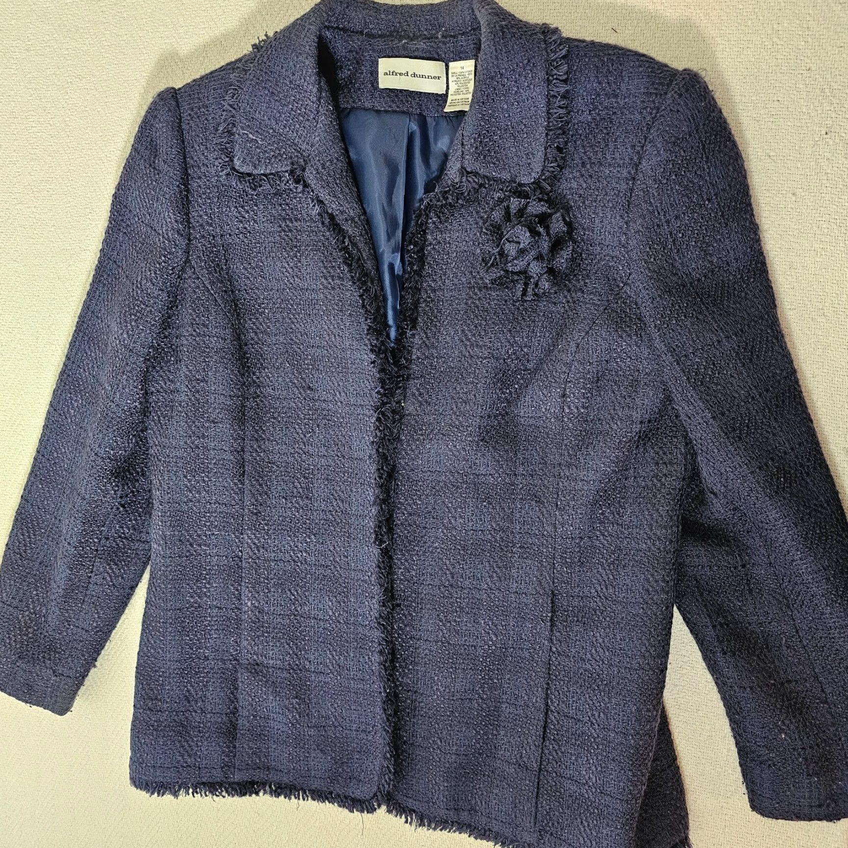 Vintage Alfred Dunner Blazer Women's 14 Blue Rose Accent Lightweight Lined Knit Size XL / US 12-14 / IT 48-50 - 6 Thumbnail