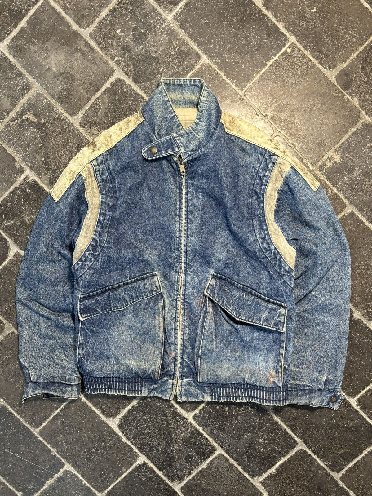 Vintage 1980s Denim Bomber Jacket Vintage Stone Wash Teddy Slimane Size US M / EU 48-50 / 2 - 1 Thumbnail