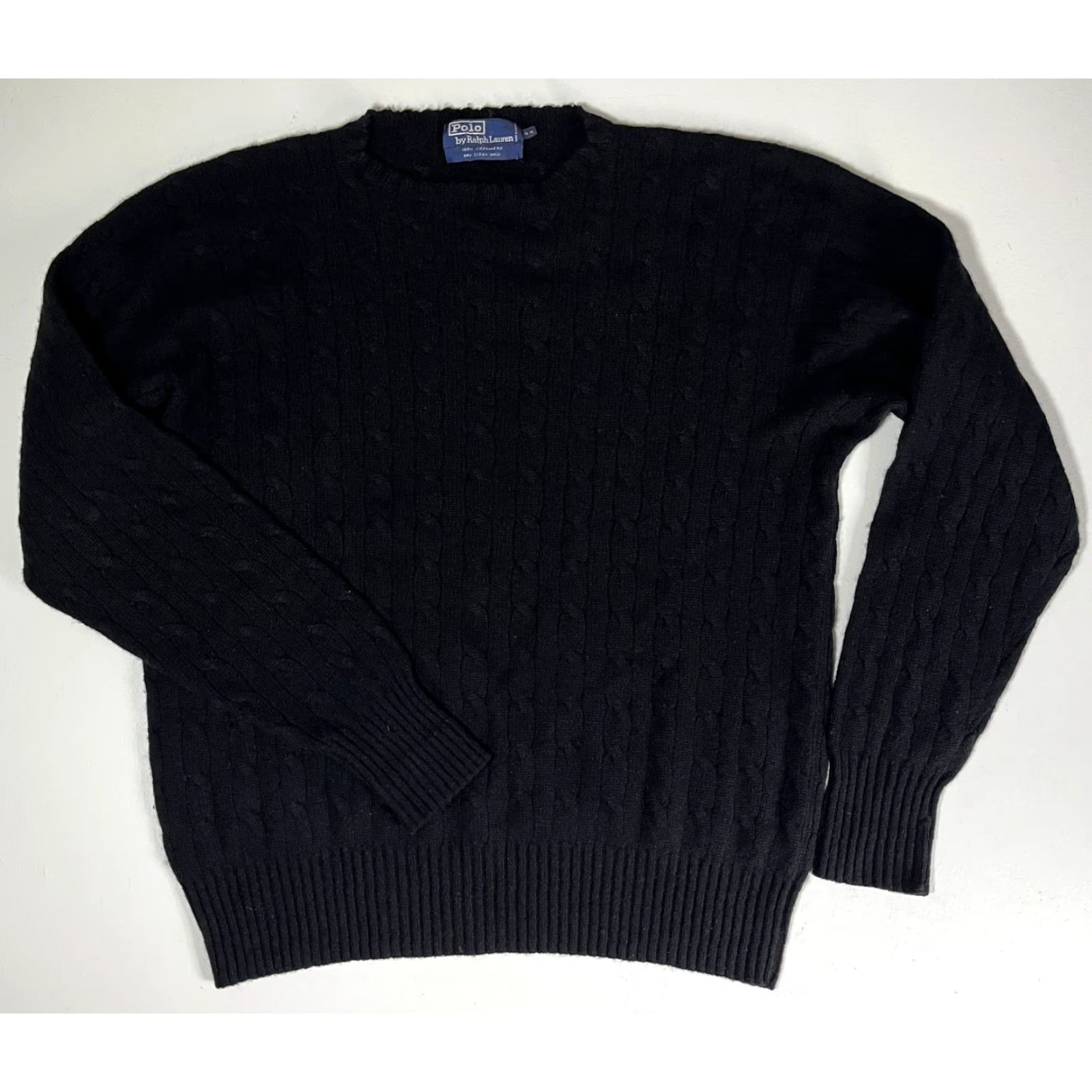 Polo Ralph Lauren VINTAGE Polo Ralph Lauren Men’s Sweater Cable Knit 100% Cashmere Black Large / 44 Crew Neck Long Sleeve, Pullover, Designer 90s Mens Size US L / EU 52-54 / 3 - 4 Thumbnail