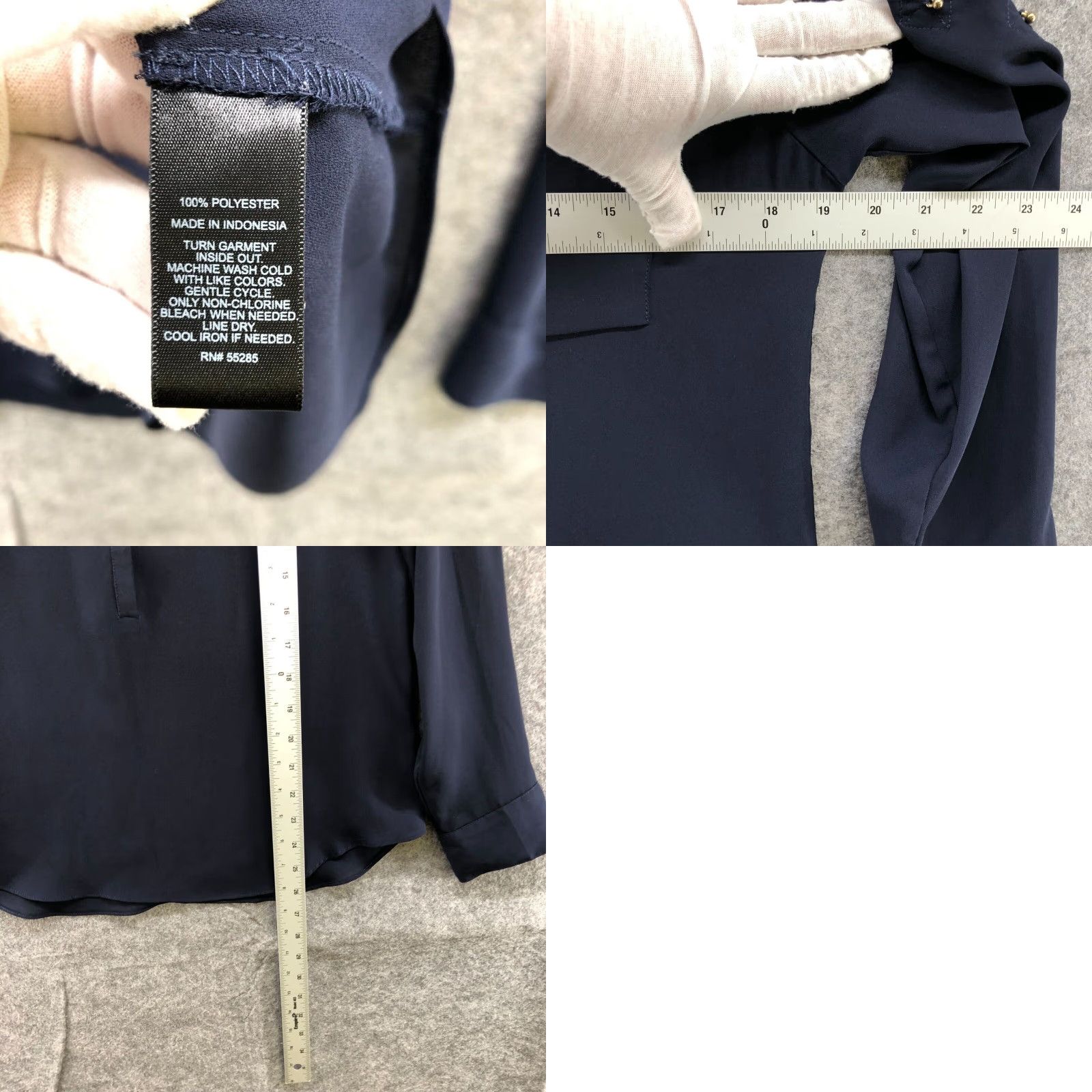Express Express Blouse Womens S Chiffon Navy Blue Roll Tab Sleeve V-Neck Button Pockets Zip Pocket Workwear Classic Basic 90s? Size S / US 4 / IT 40 - 8 Thumbnail