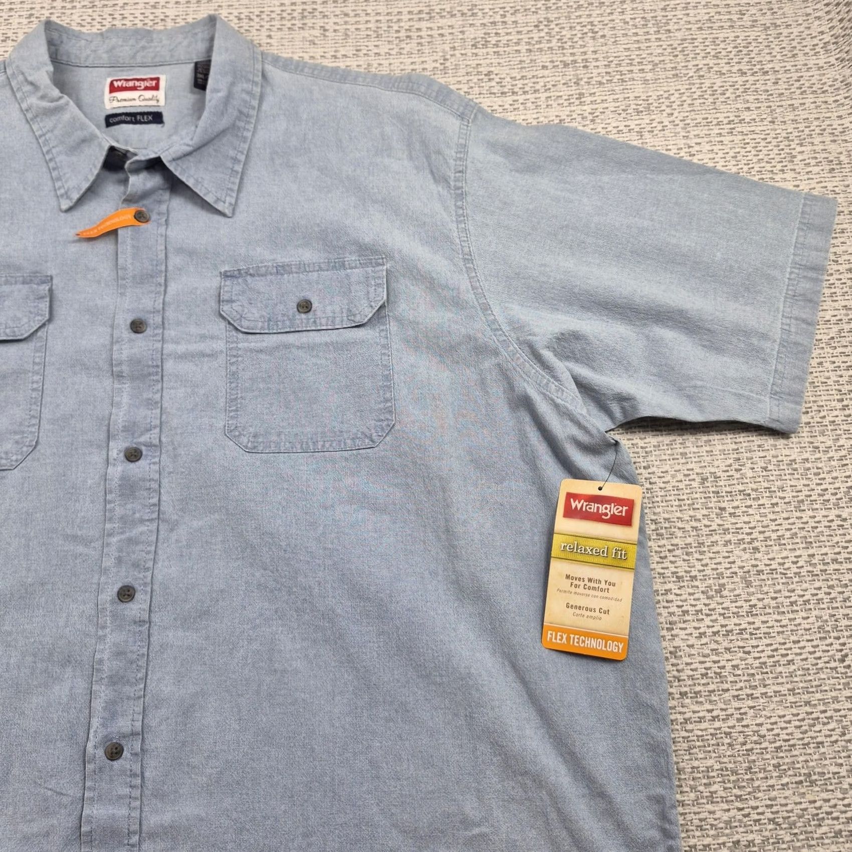 Wrangler Wrangler Button-Up Shirt Mens 3XL Blue Chambray Short Sleeve Relaxed Fit Size US XXL / EU 58 / 5 - 2 Thumbnail
