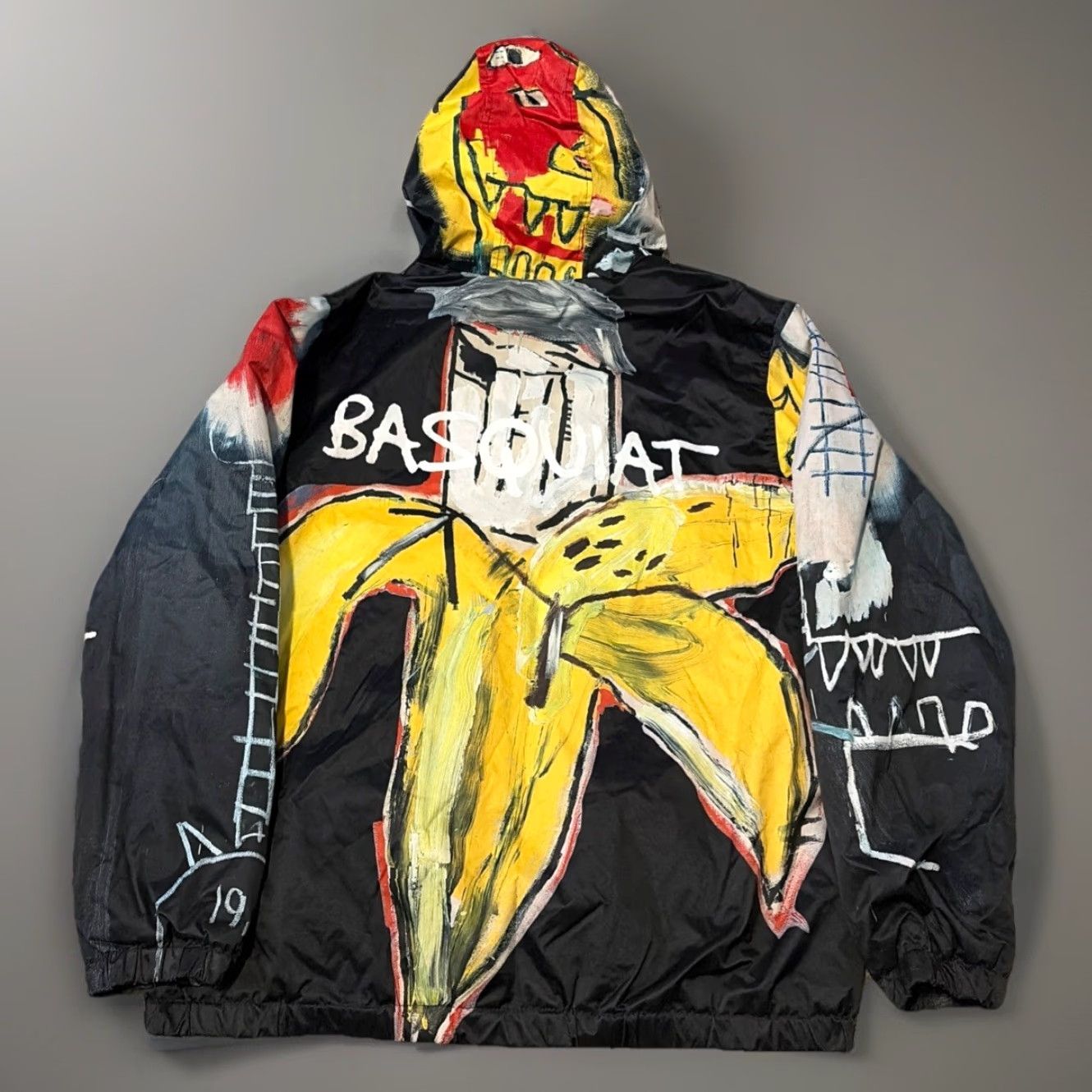 Members Only VINTAGE Jean Michael Basquiat X Members Only Black Full Zip Hooded Jacket XL Art Print Jacket Size US 36 / EU 52 - 2 Thumbnail