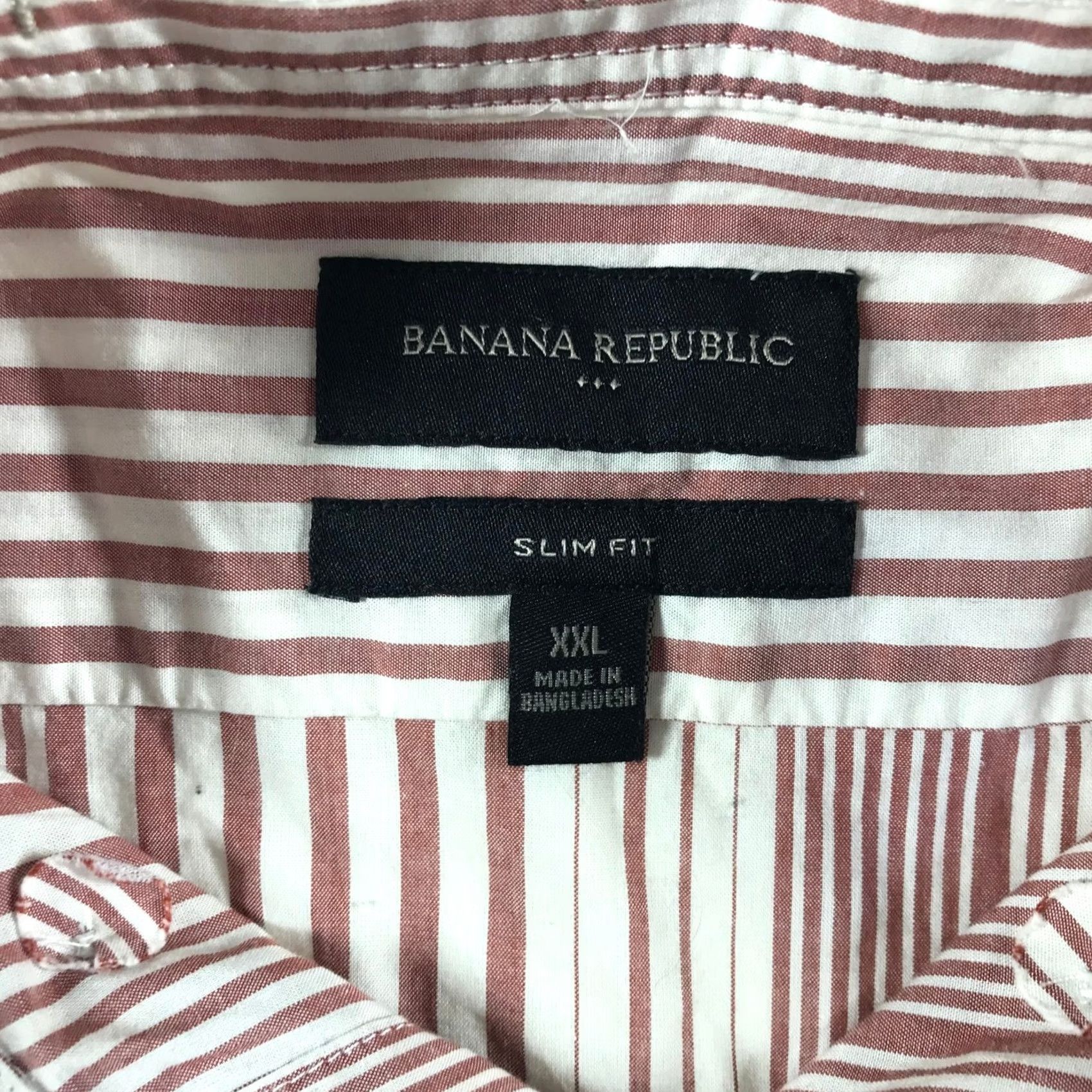 Banana Republic Banana Republic Men Big 2X Slim Short Sleeve Striped Button Down Shirt Red White Size US XXL / EU 58 / 5 - 4 Thumbnail