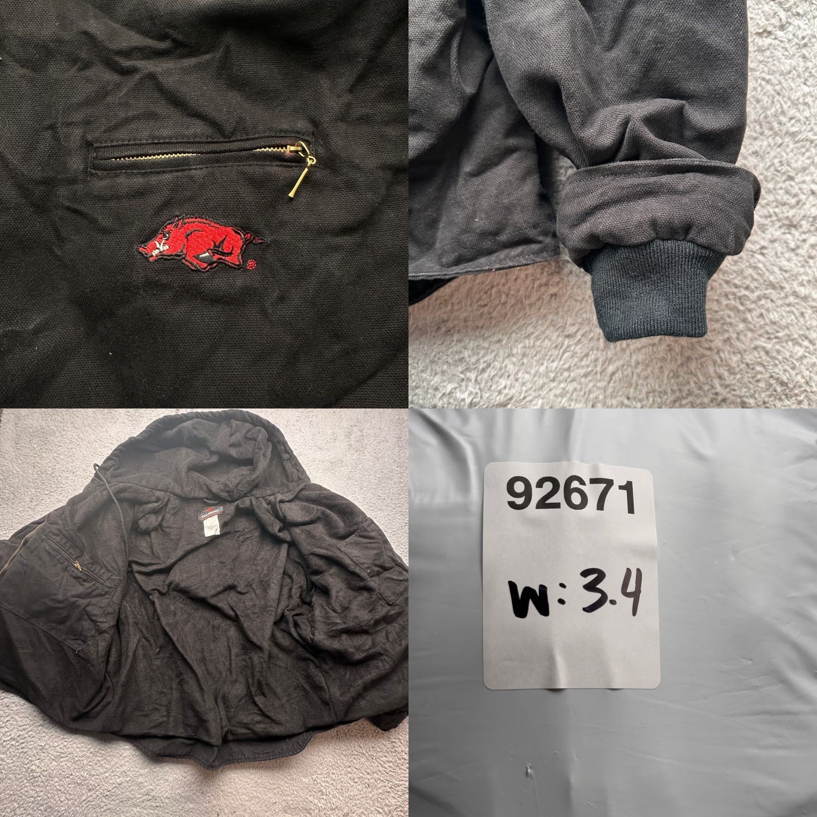 Vintage VINTAGE TeamWorx Arkansas Razorbacks Duck Canvas Work Jacket Mens XL Zip Hooded Lined Size US XL / EU 56 / 4 - 8 Thumbnail