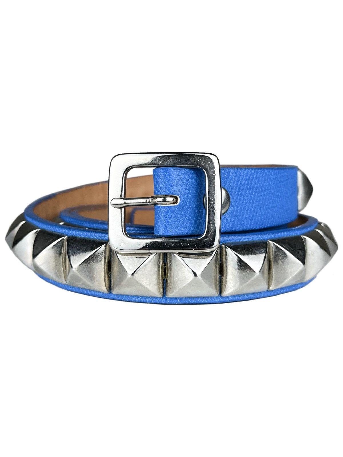 image of Undercover Pyramid Studded Punk Leather Belt Blue, Men's