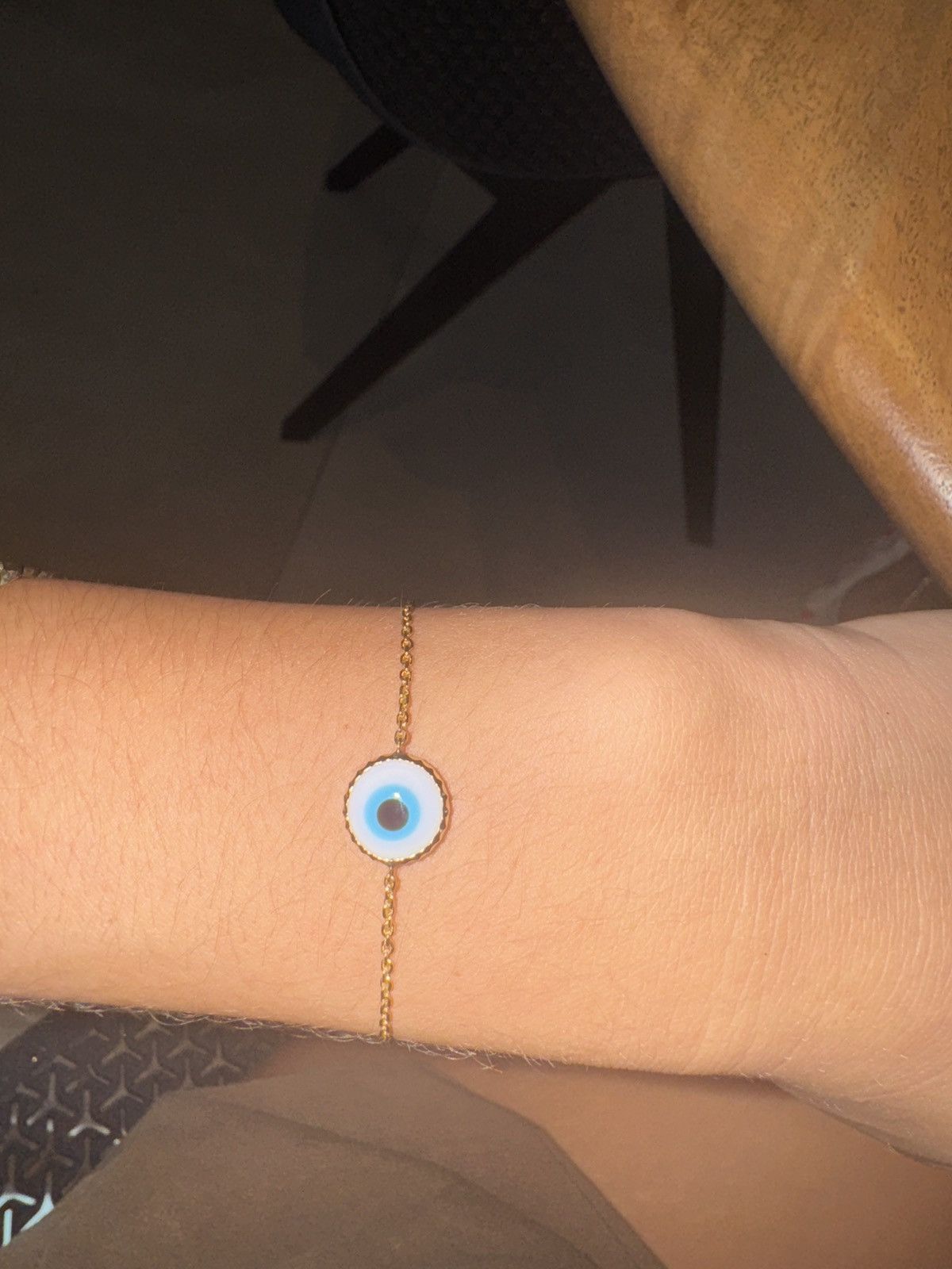 14k gold white evil eye bracelet